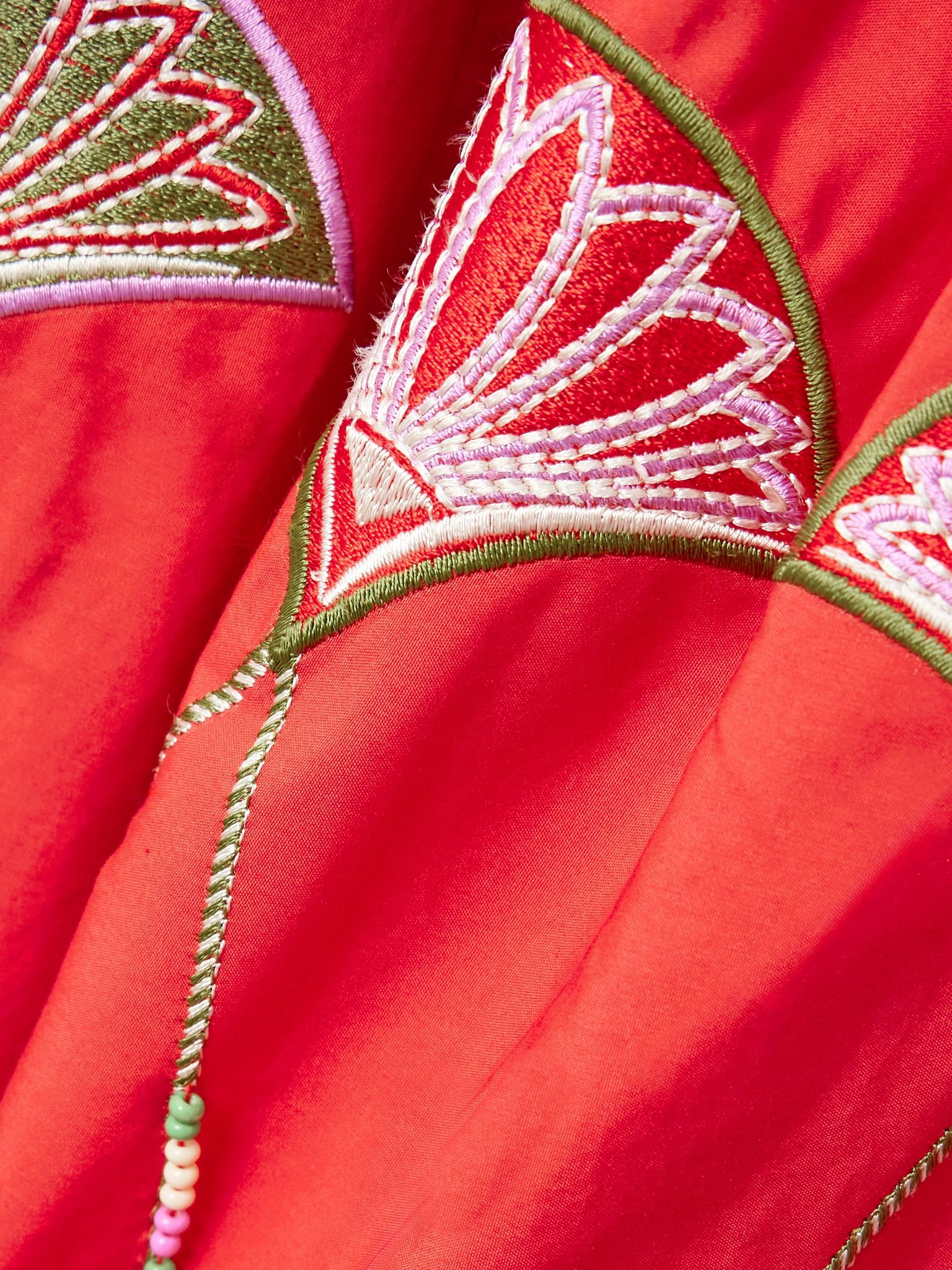 Lotty bead-embellished embroidered cotton-blend poplin halterneck midi dress Red - 4