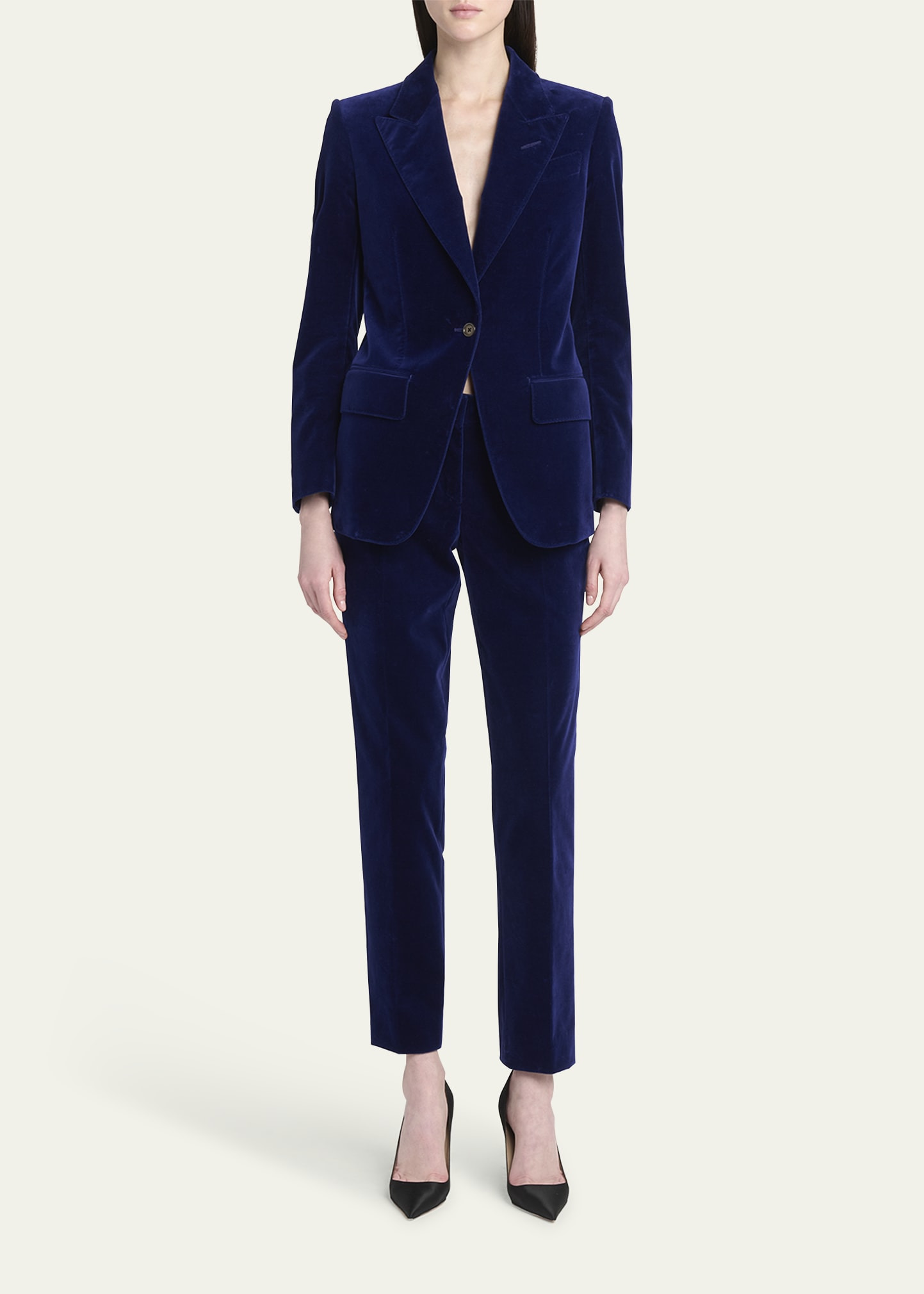 Single-Breasted Velvet Blazer - 2