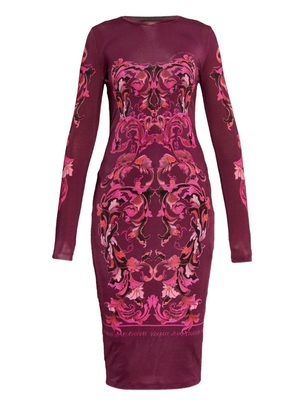 barocco-print long-sleeve midi dress - 1