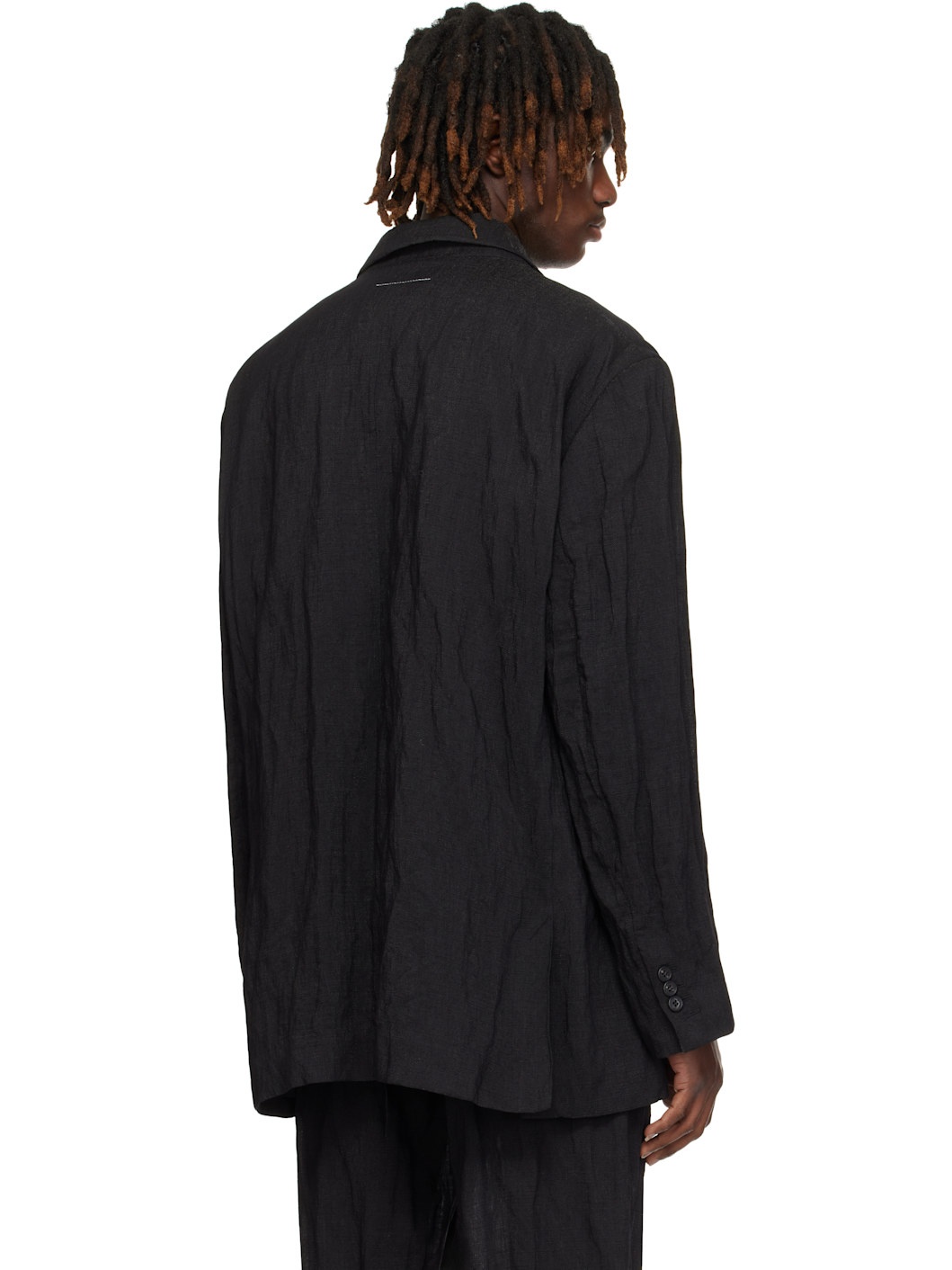 Black Crinkled Blazer - 3