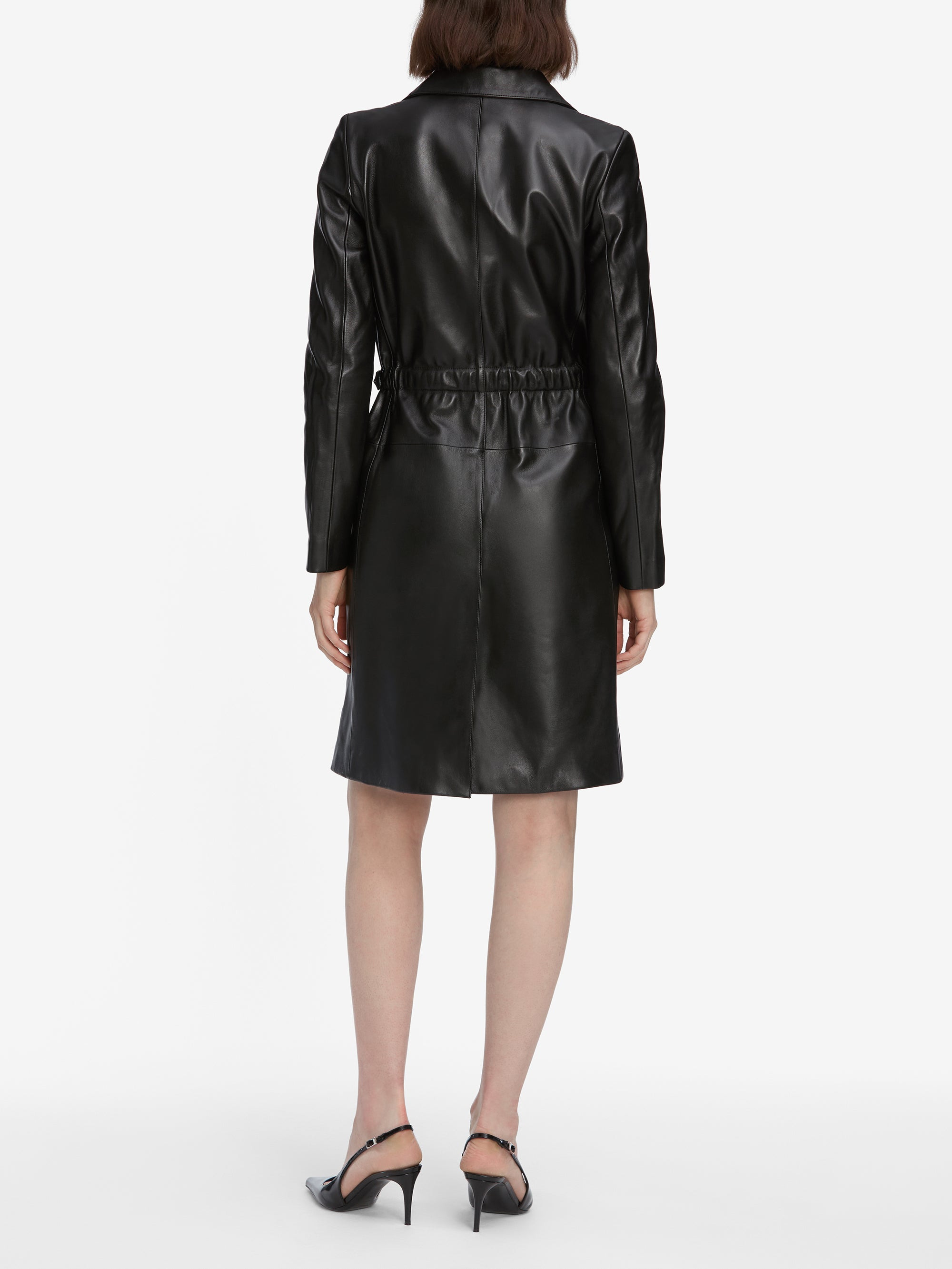 The Long Leather Belted Jacket in Black - 5