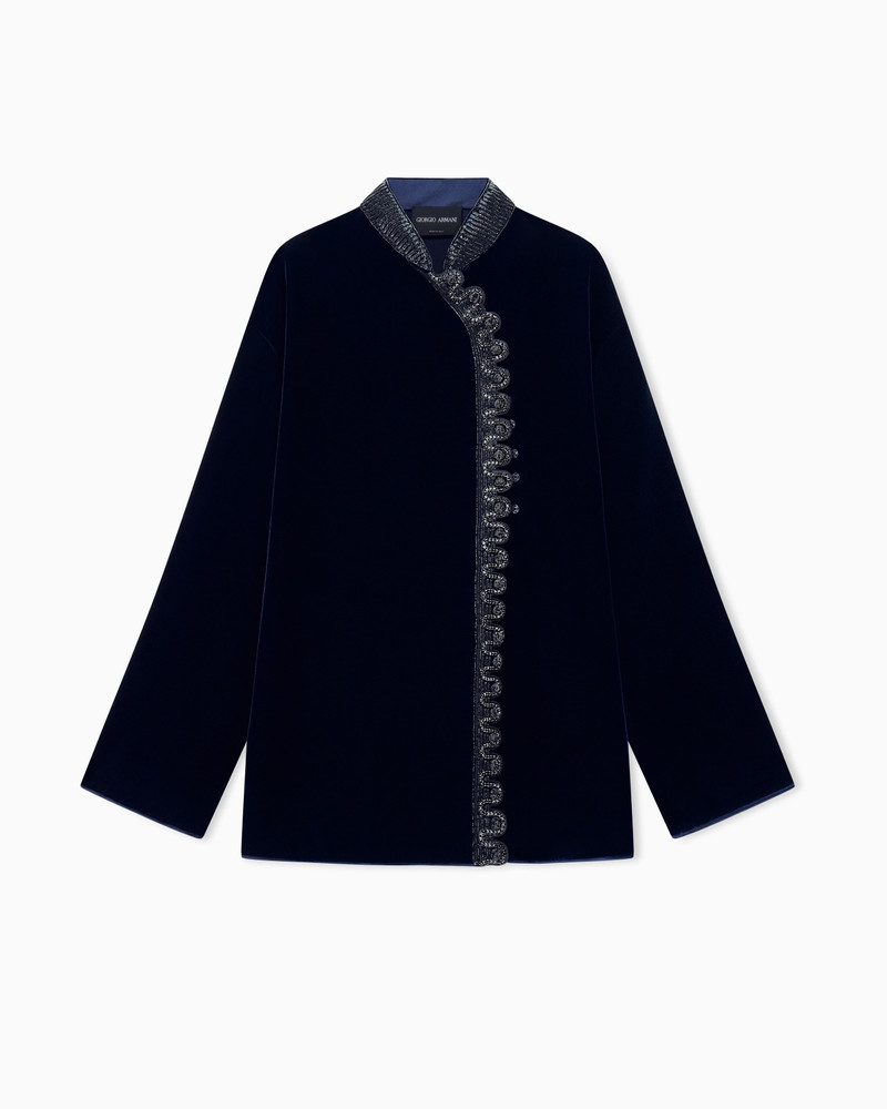 EMBROIDERED SHIRT WITH BEADED PIPING AND SCALLOPED EDGE 1