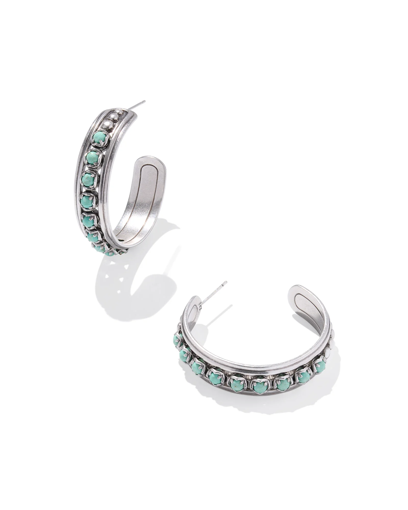 Ida Vintage Silver Hoop Earrings in Sea Green Chrysocolla - 1