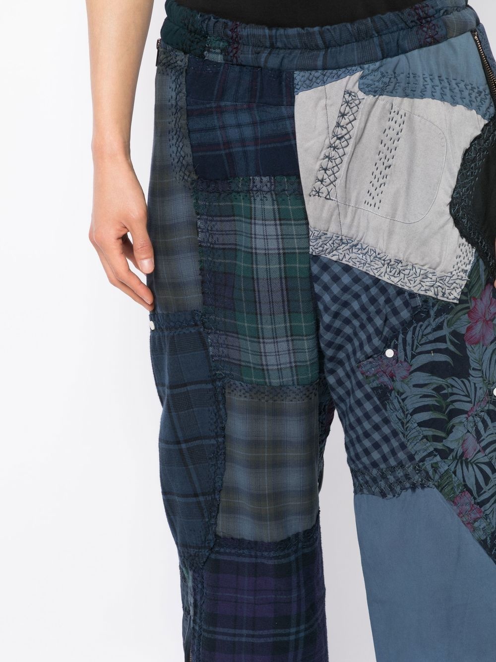patchwork-design drop-crotch trousers - 5