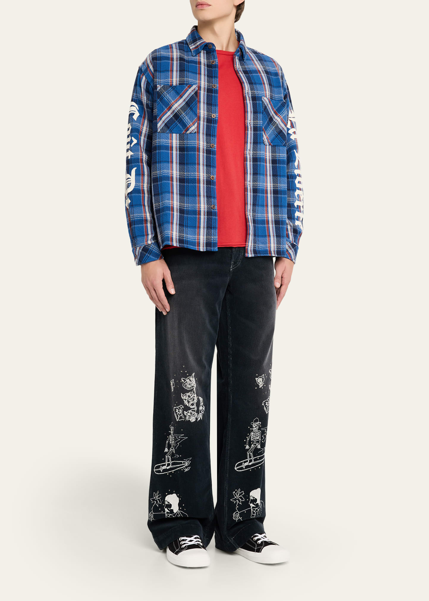 Men's Plaid Flannel Oversized Button-Down Shirt - 2