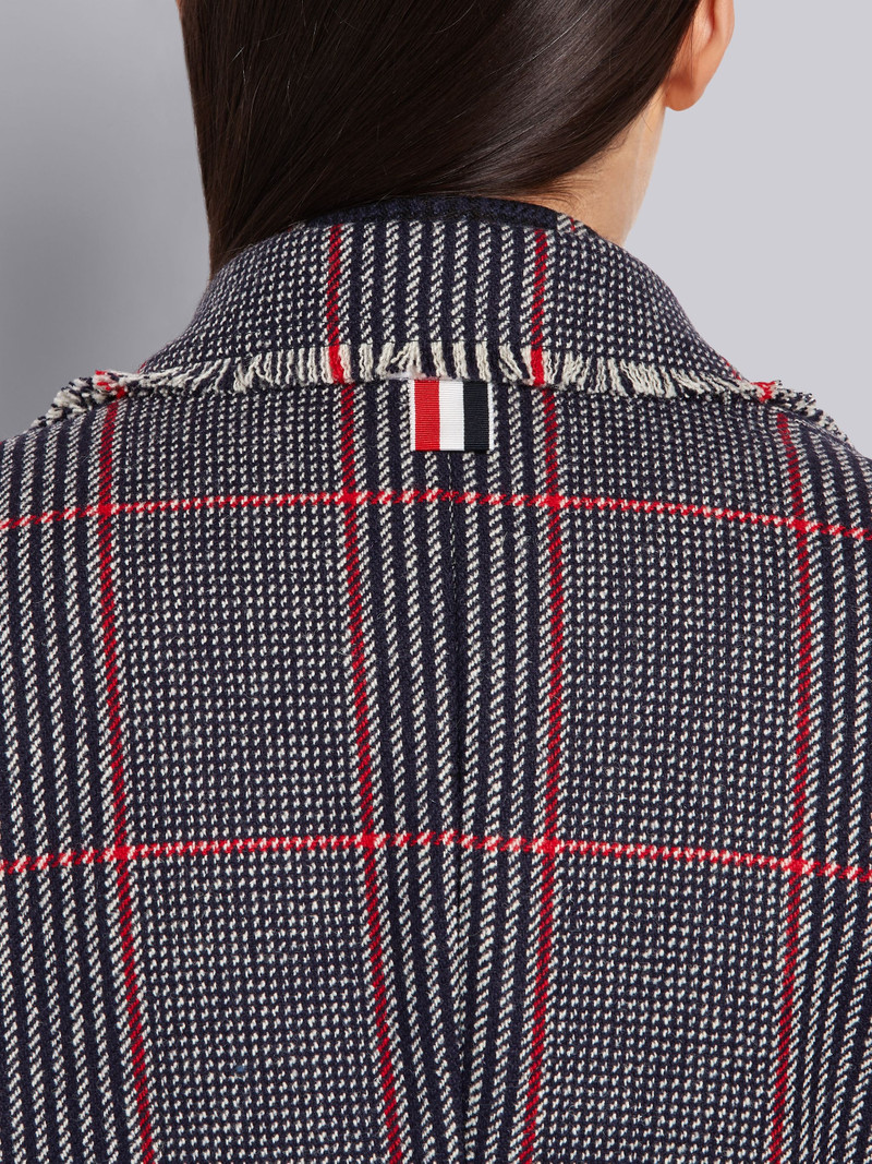 Tricolor Oversized Check Hunting Wool Tweed Frayed Wide Lapel Overcoat 5