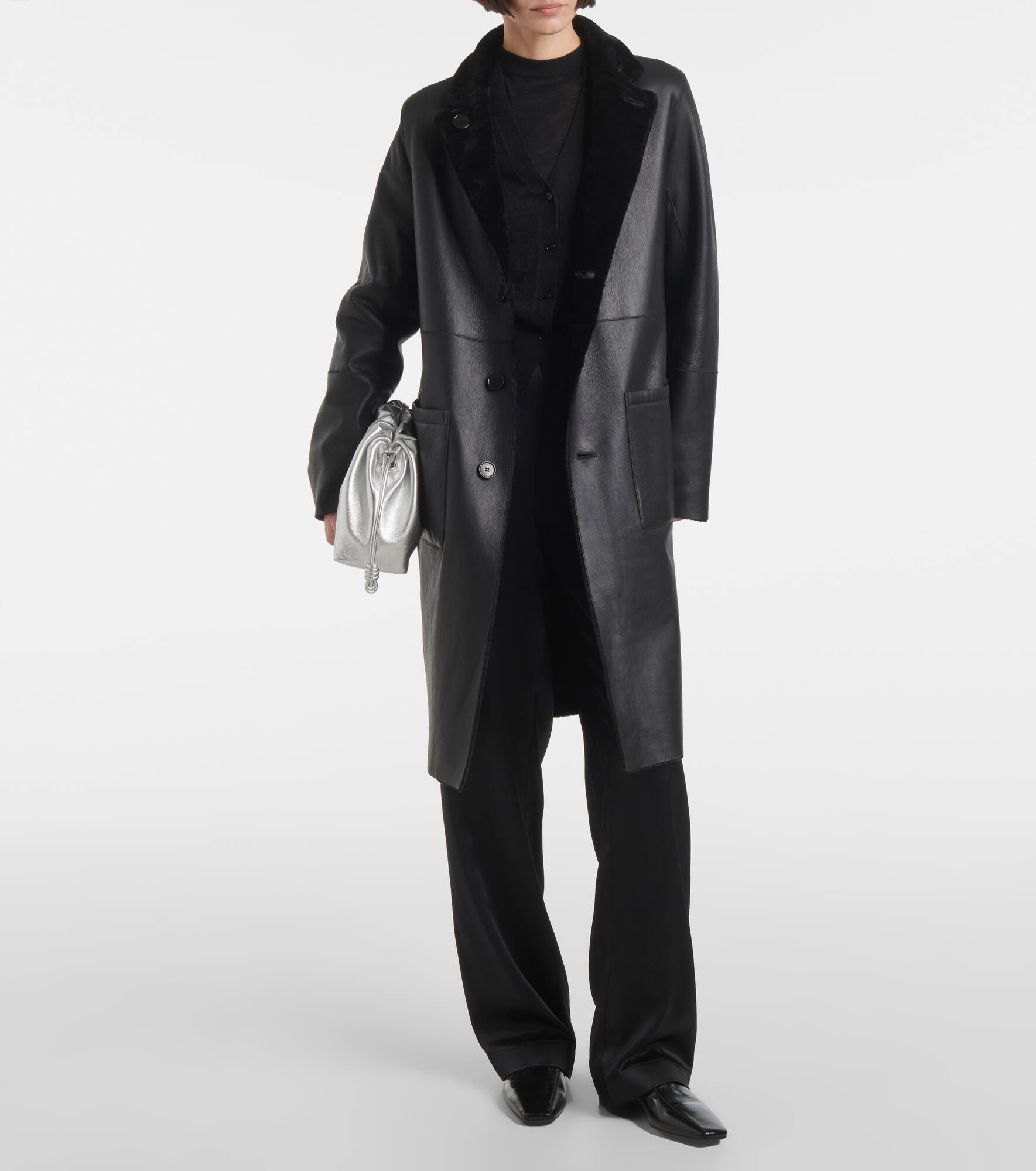 Reversible shearling and leather coat - 6