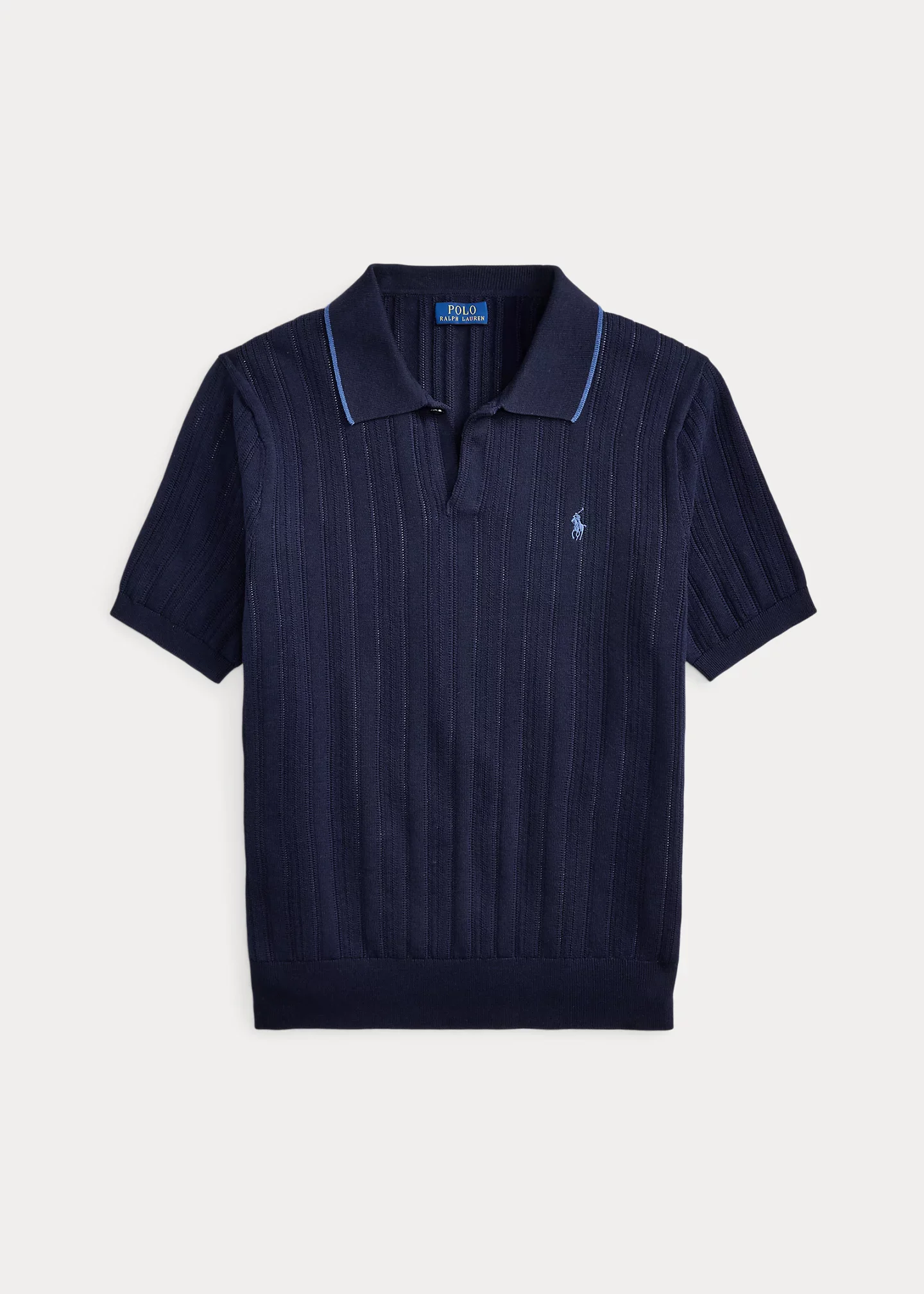 Textured Cotton Polo-Collar Sweater - 1