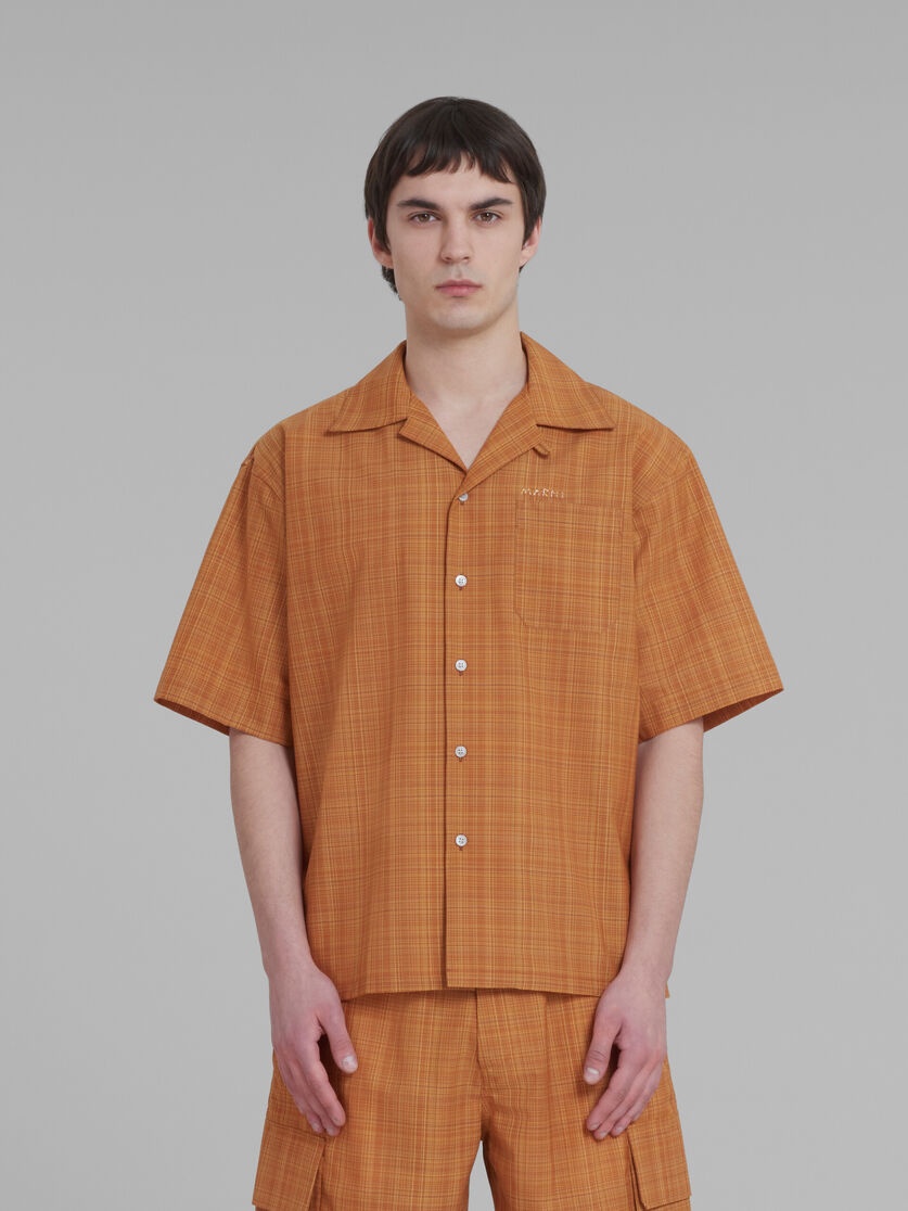 ORANGE BOWLING SHIRT IN CHECKED LIGHT WOOL - 2