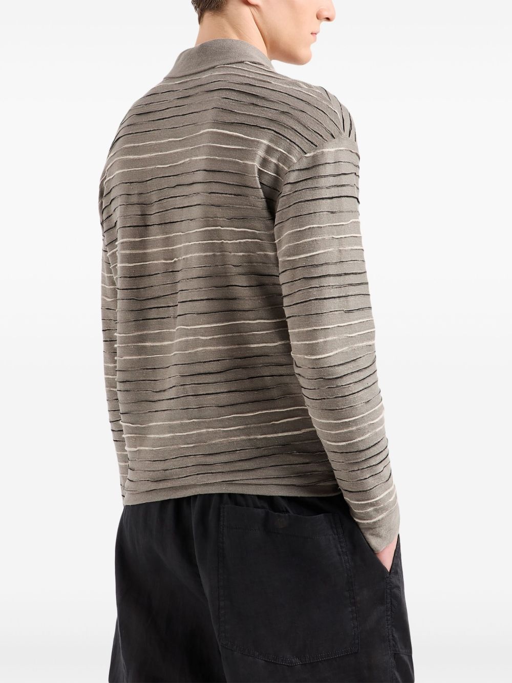 striped linen-blend polo shirt - 3