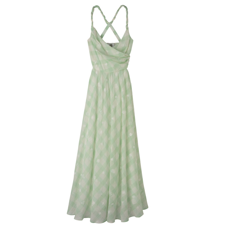 Long dress Aqua Green - Vichy jacquard embroidered 1