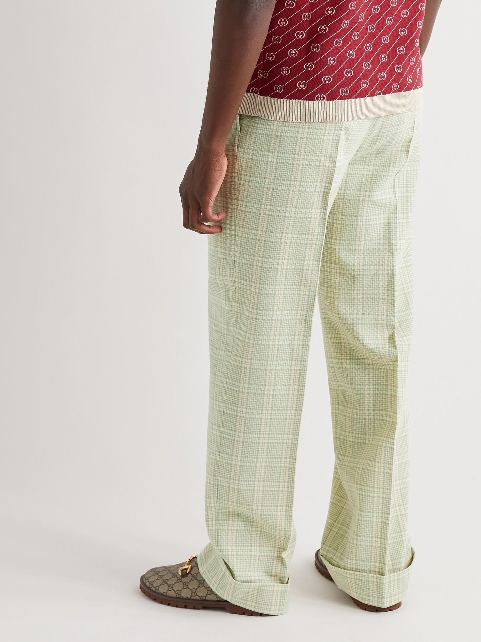 Wide-Leg Pleated Checked Wool-Blend Trousers - 4