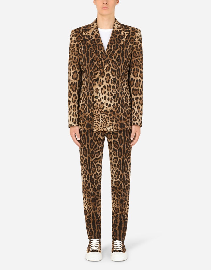 Double-breasted wool Sicilia-fit suit with leopard print - 1