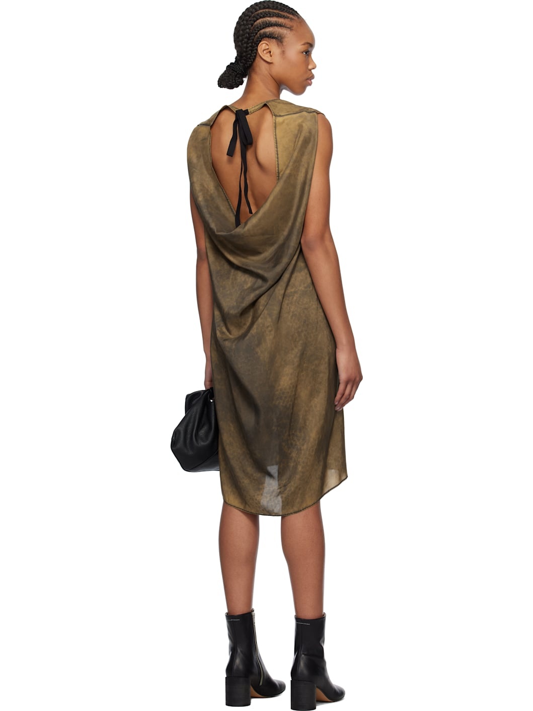 Khaki Light Silk Shift Midi Dress - 3
