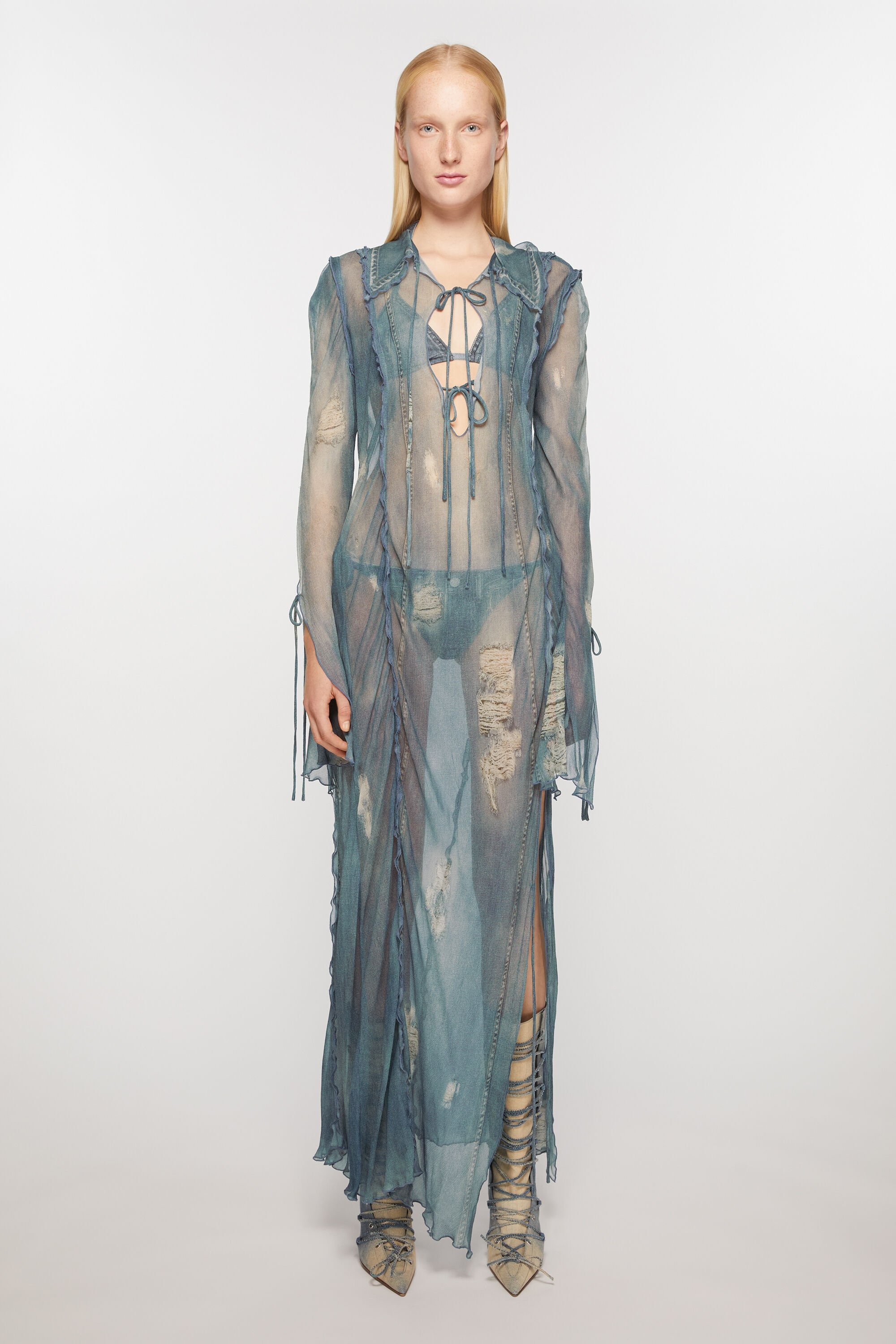 Fluid print dress - Denim blue - 2