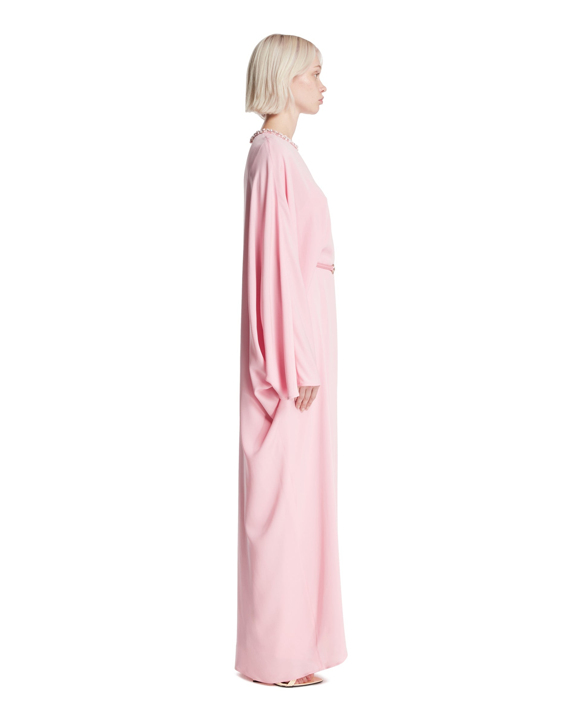 Pink Long Cape Coat with Clasp - 5