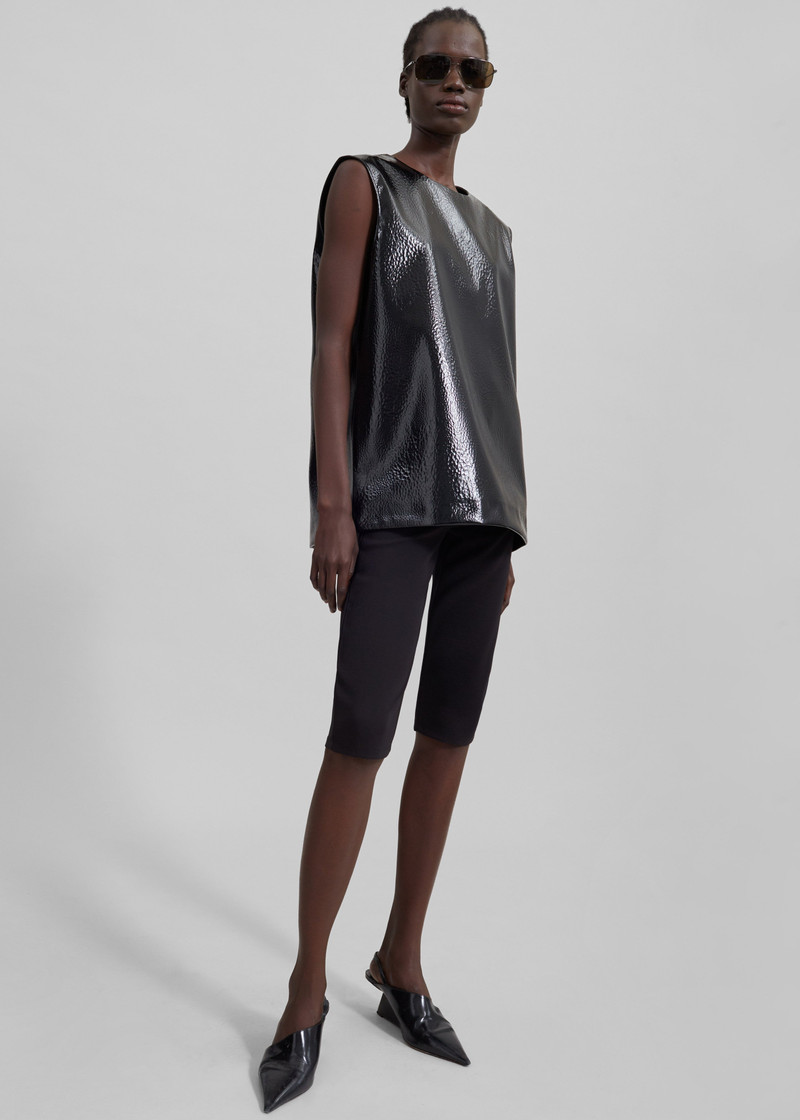 Amaris Crackled Faux Leather Tank Top - Black 4