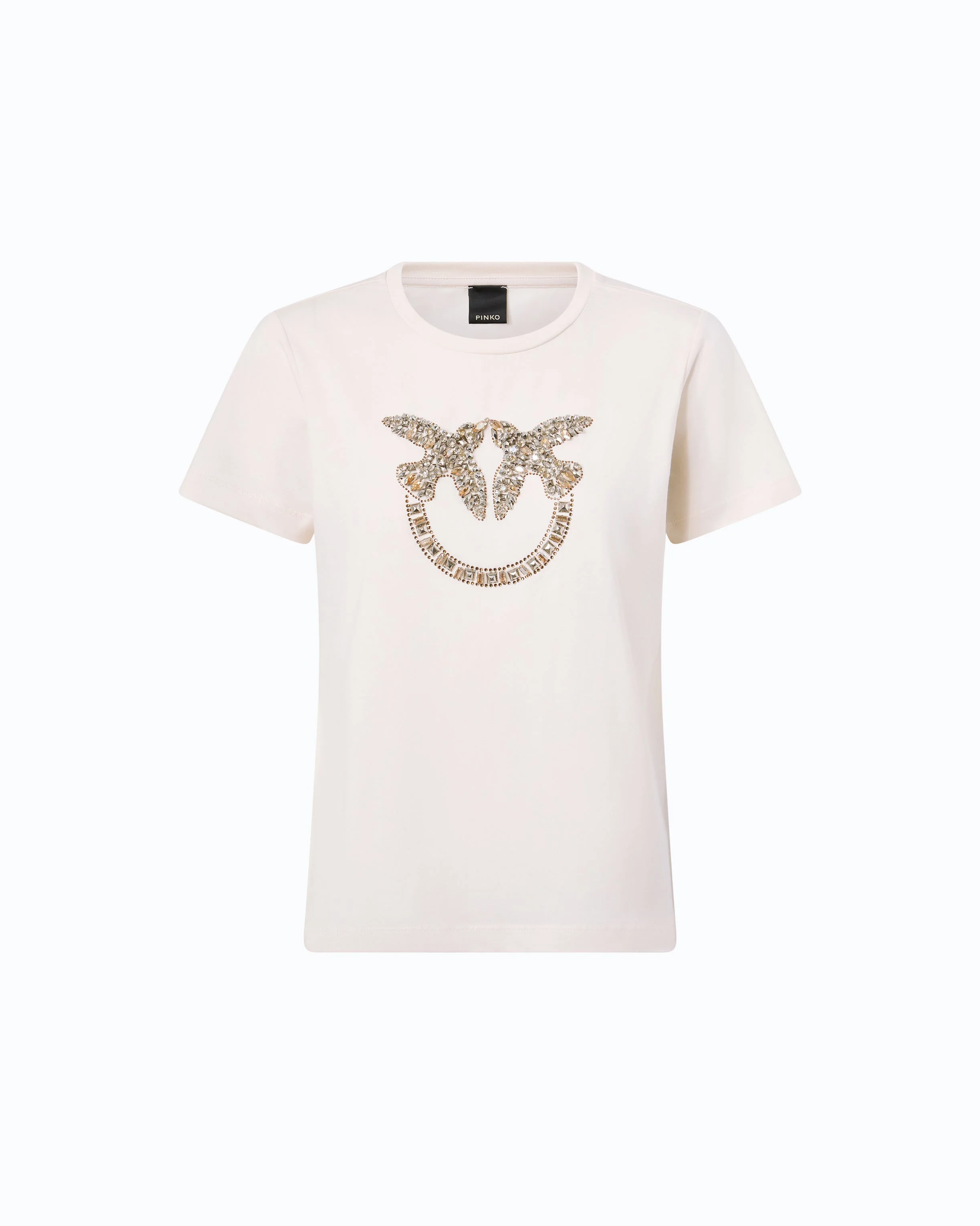 T-SHIRT WITH BEJEWELLED LOVE BIRDS LOGO - 1