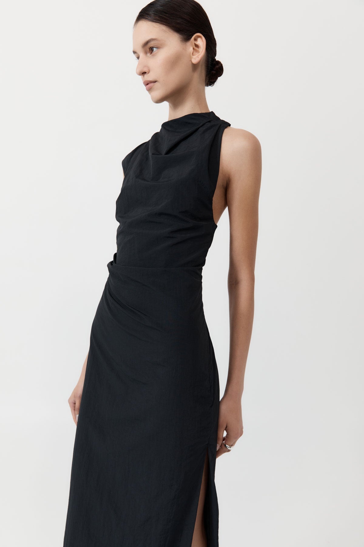 Asymm Tuck Dress - Black - 6