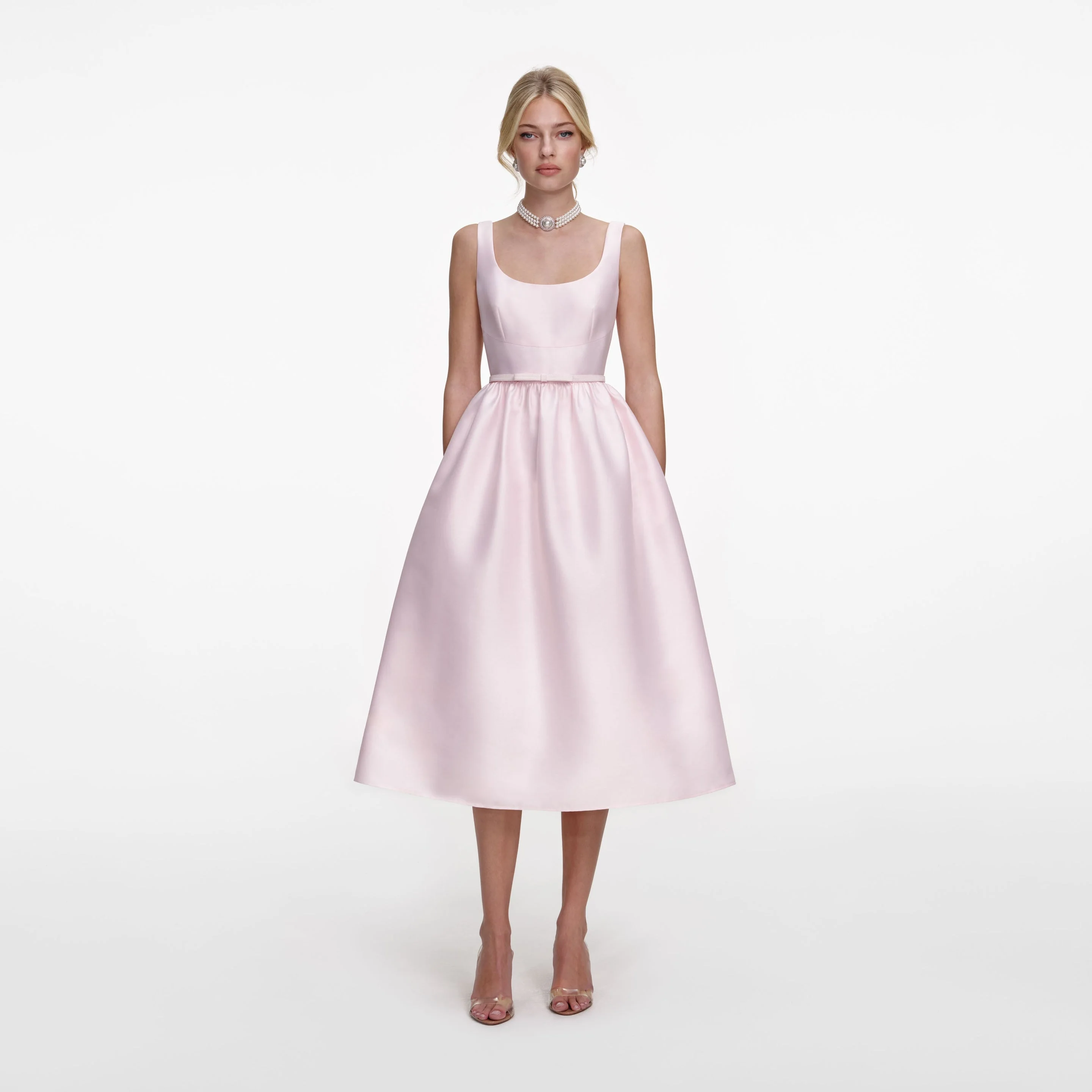Pink Taffeta Midi Dress - 1
