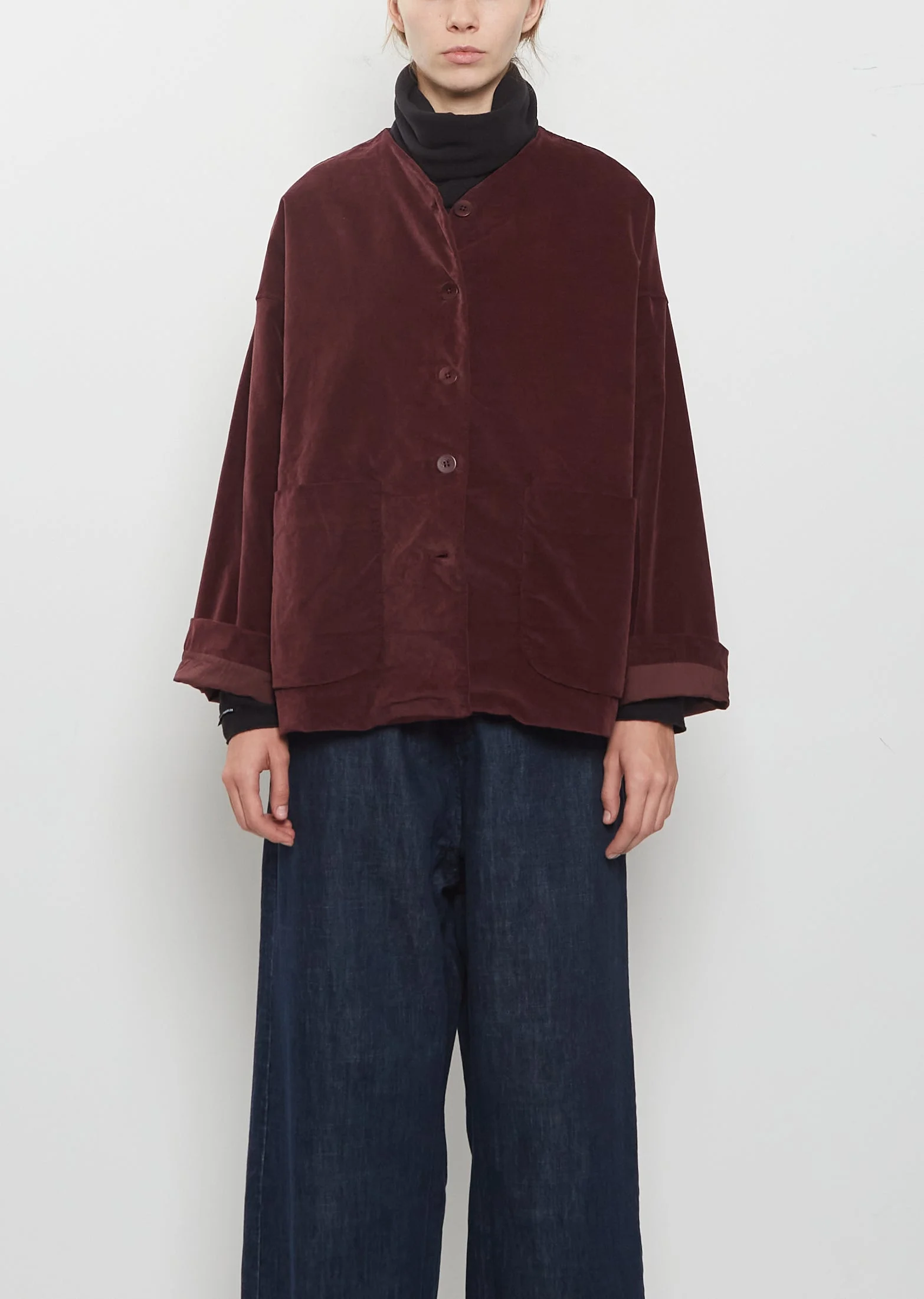 Velvet Loose Blazer — Wine - 1