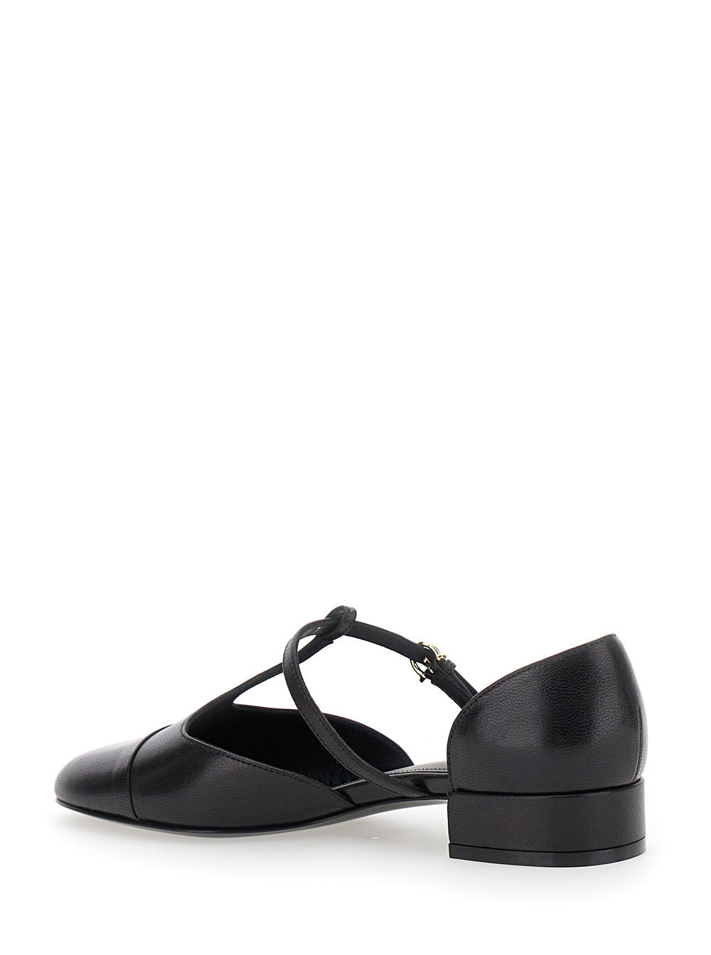 Ferragamo Women 'Lainette' Black Ballet Shoes With T-Strap And Round Toe In Leather Woman - 3