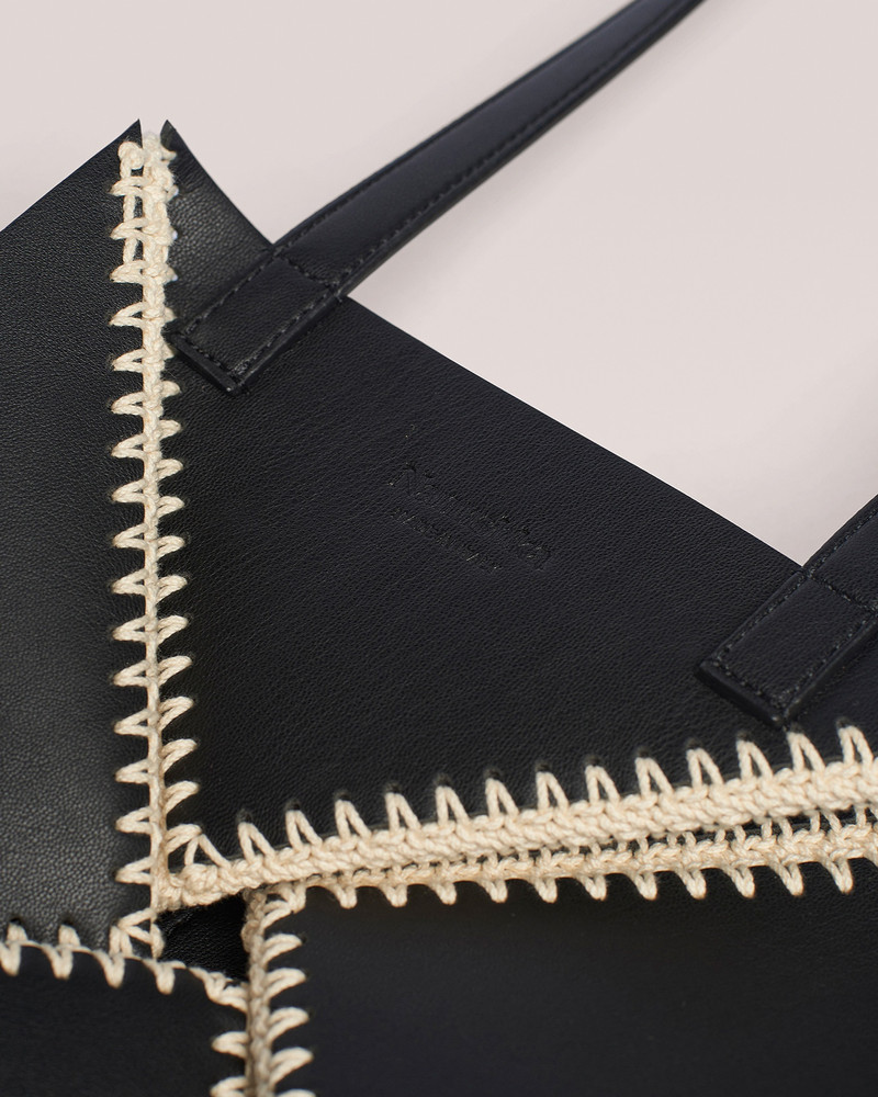 THE ORIGAMI TOTE - Vegan leather patchwork midi tote - Black 3
