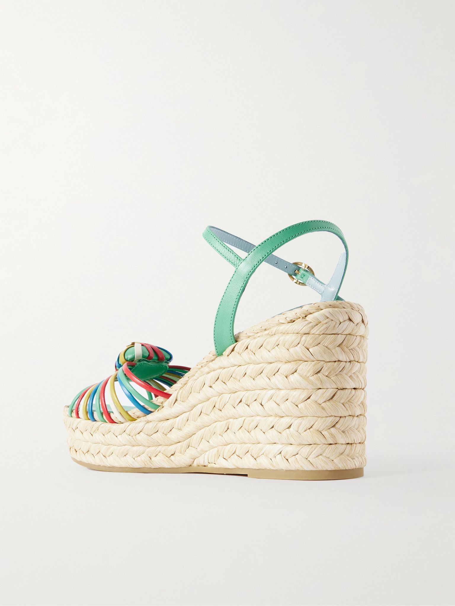 Leather-trimmed wedge espadrilles Multi - 3