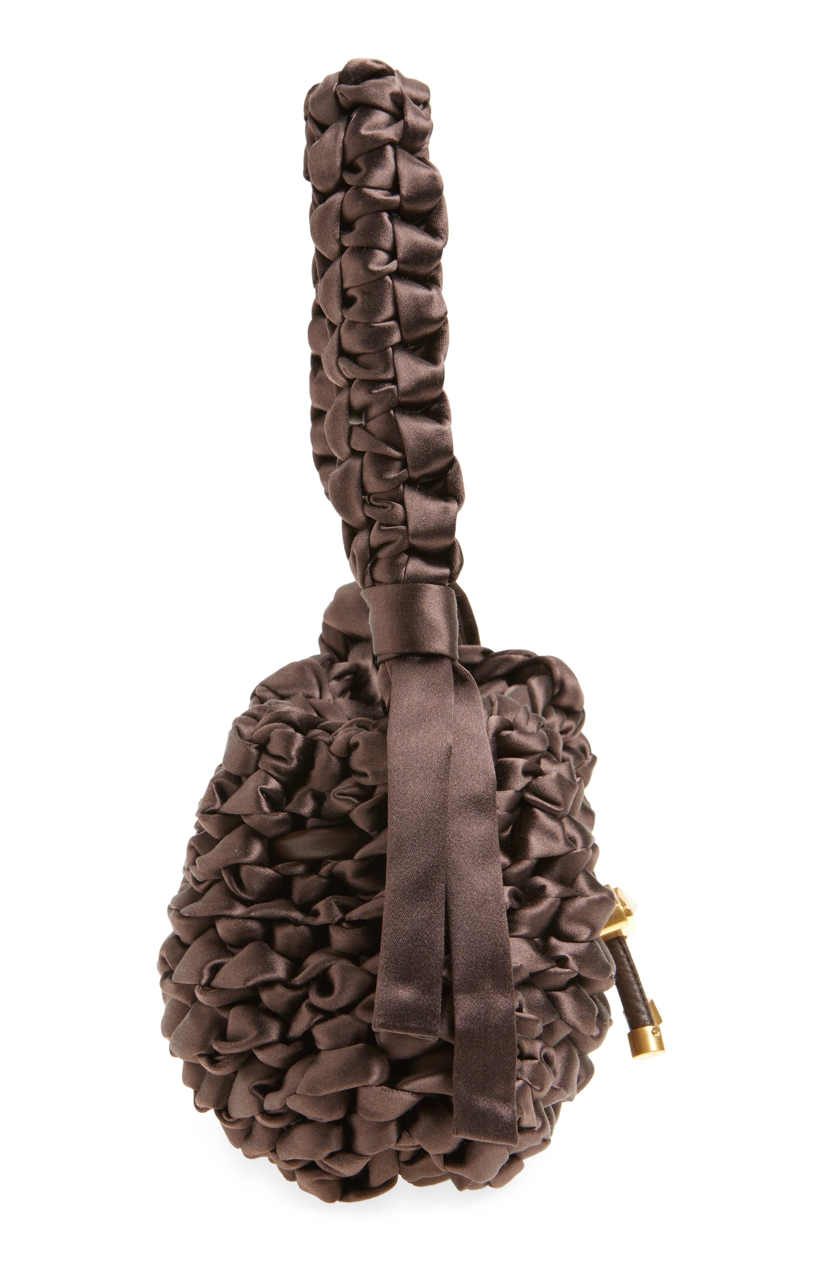 Jimmy Choo Small Cinch Satin Bucket Bag in Cofee/Antique Silver at Nordstrom - 5