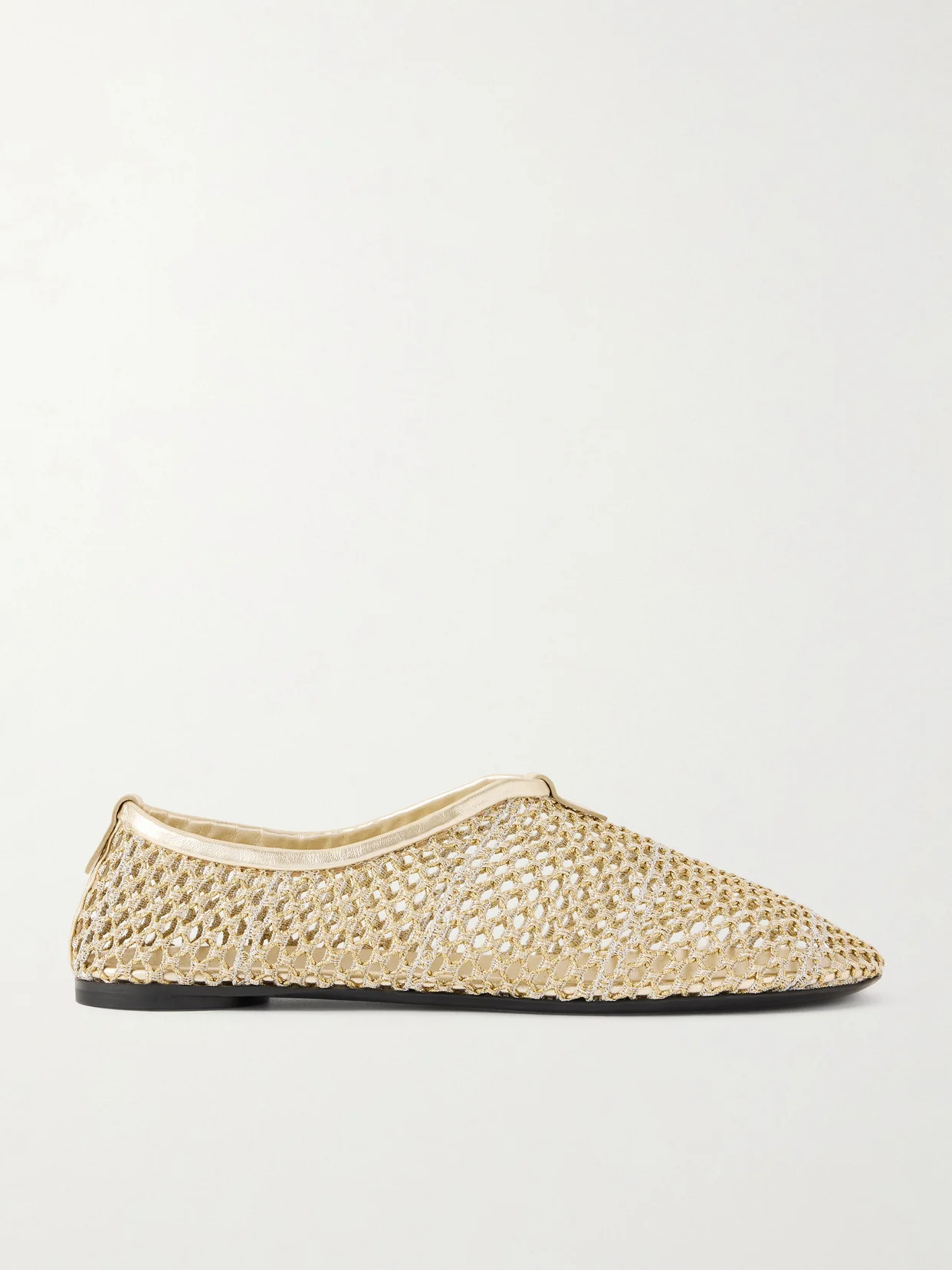 Floaty Leather-trimmed Metallic Mesh Loafers - 1