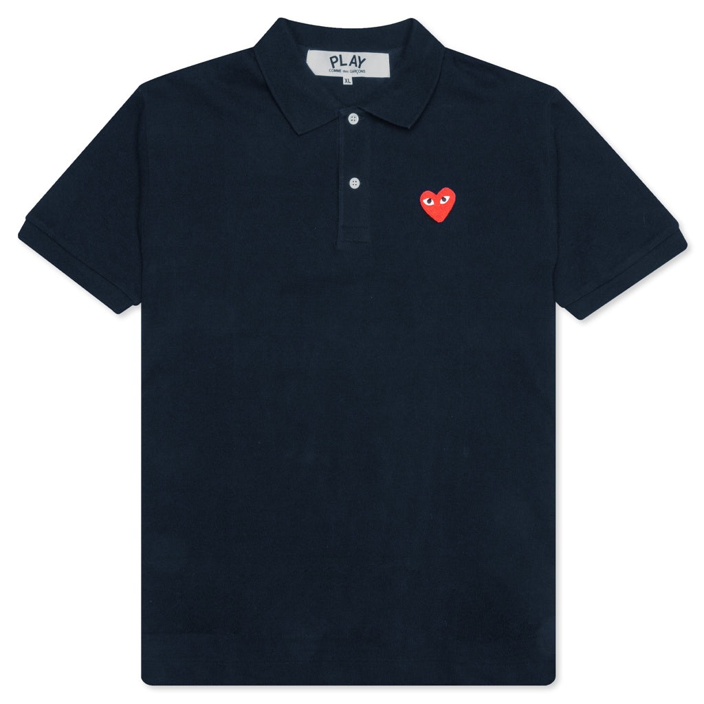 COMME DES GARCONS PLAY WOMEN'S RED EMBLEM POLO TEE - NAVY - 1