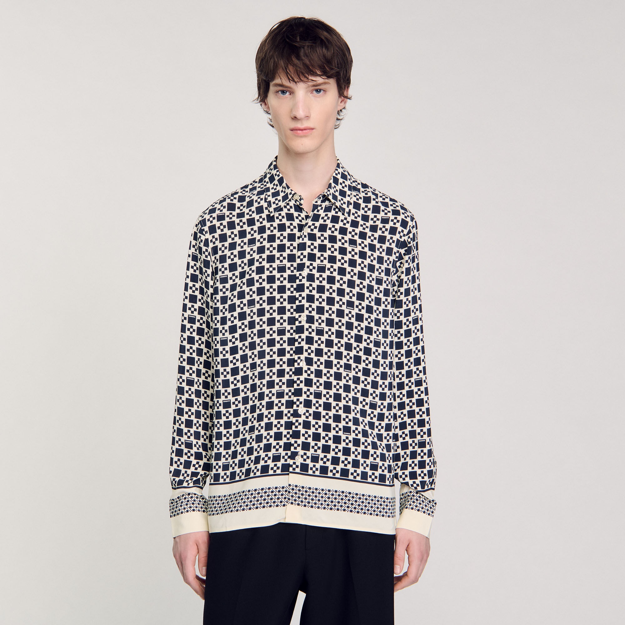 SQUARE CROSS MOTIF FLOWING SHIRT - 5