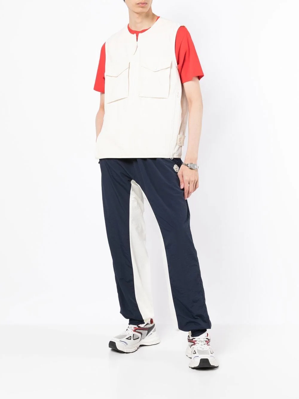 slogan-print colour-block trousers - 2