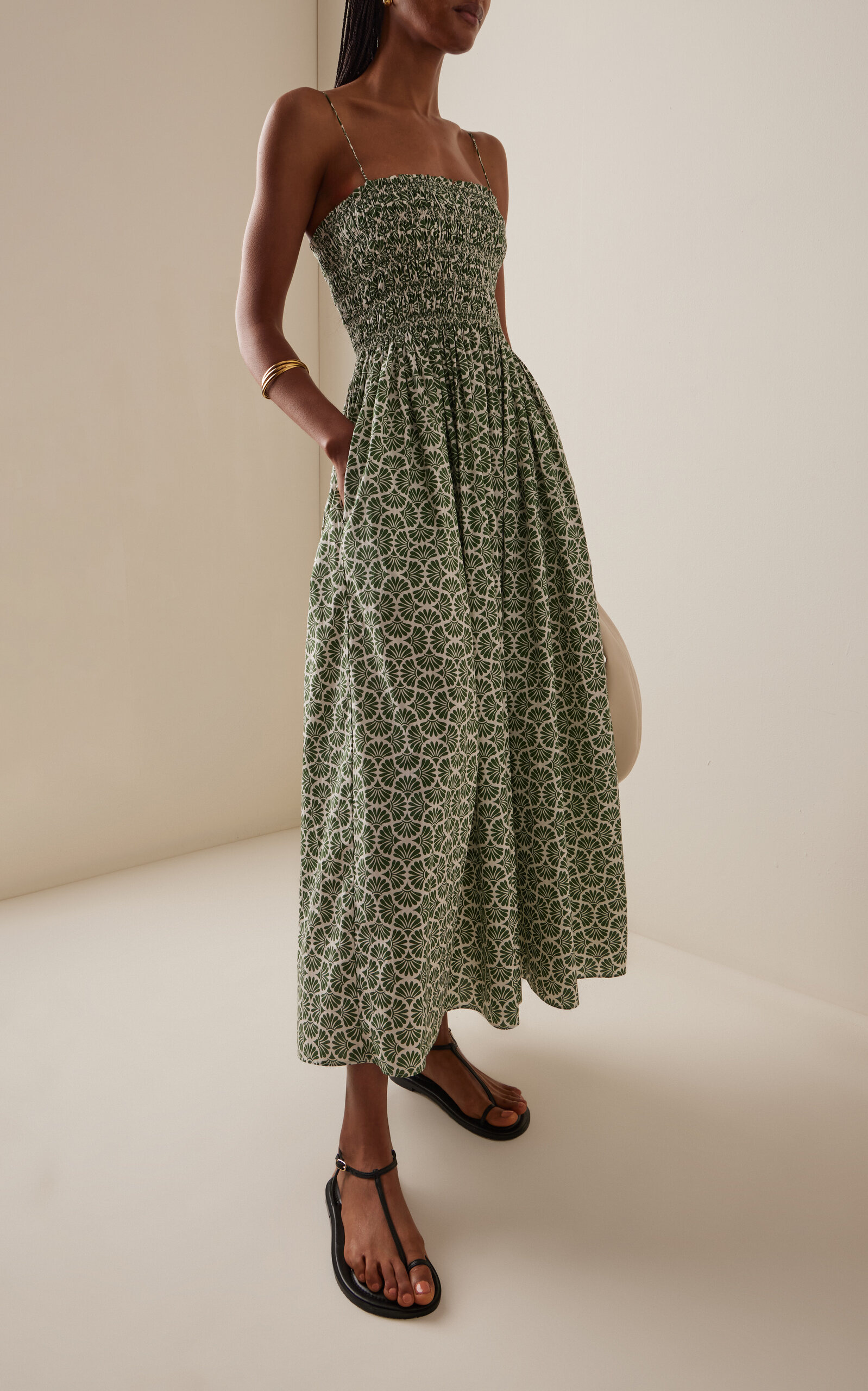 Shirred Cotton Midi Dress green - 2