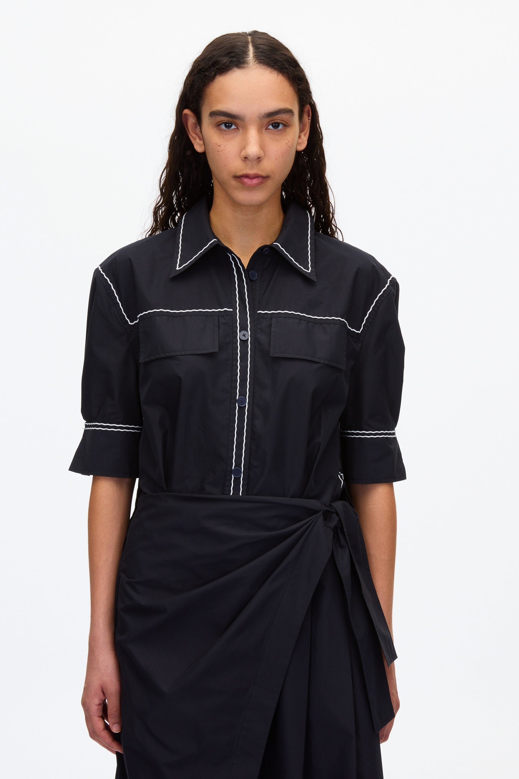 Shirt Dress with Wave Embroidery - 2