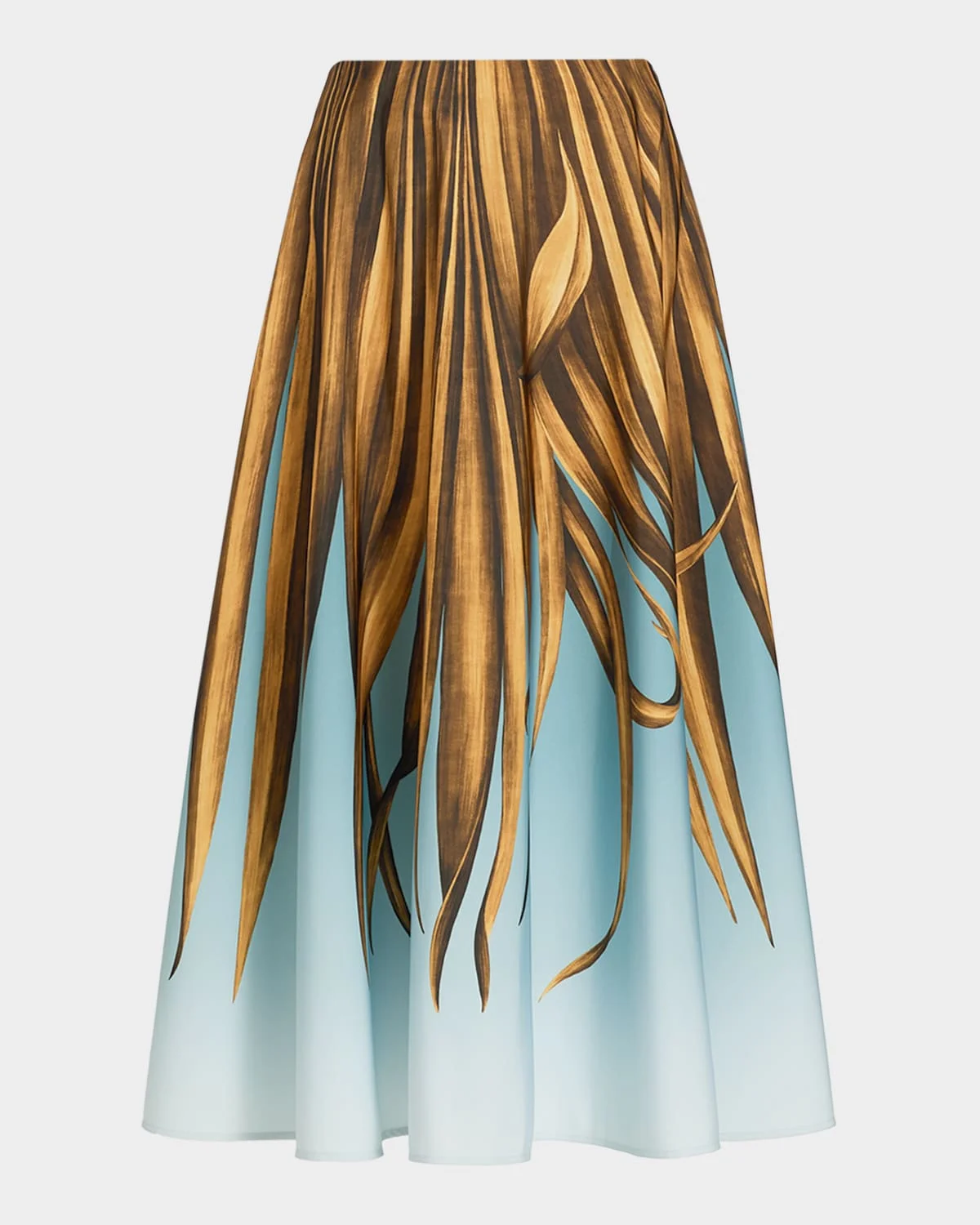 Palm Print A-Line Midi Skirt - 1