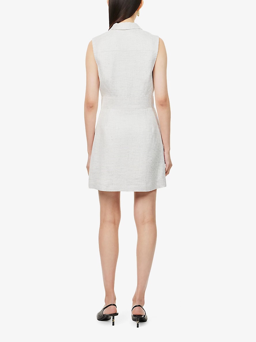 Notched-lapel sleeveless linen-blend mini dress - 4