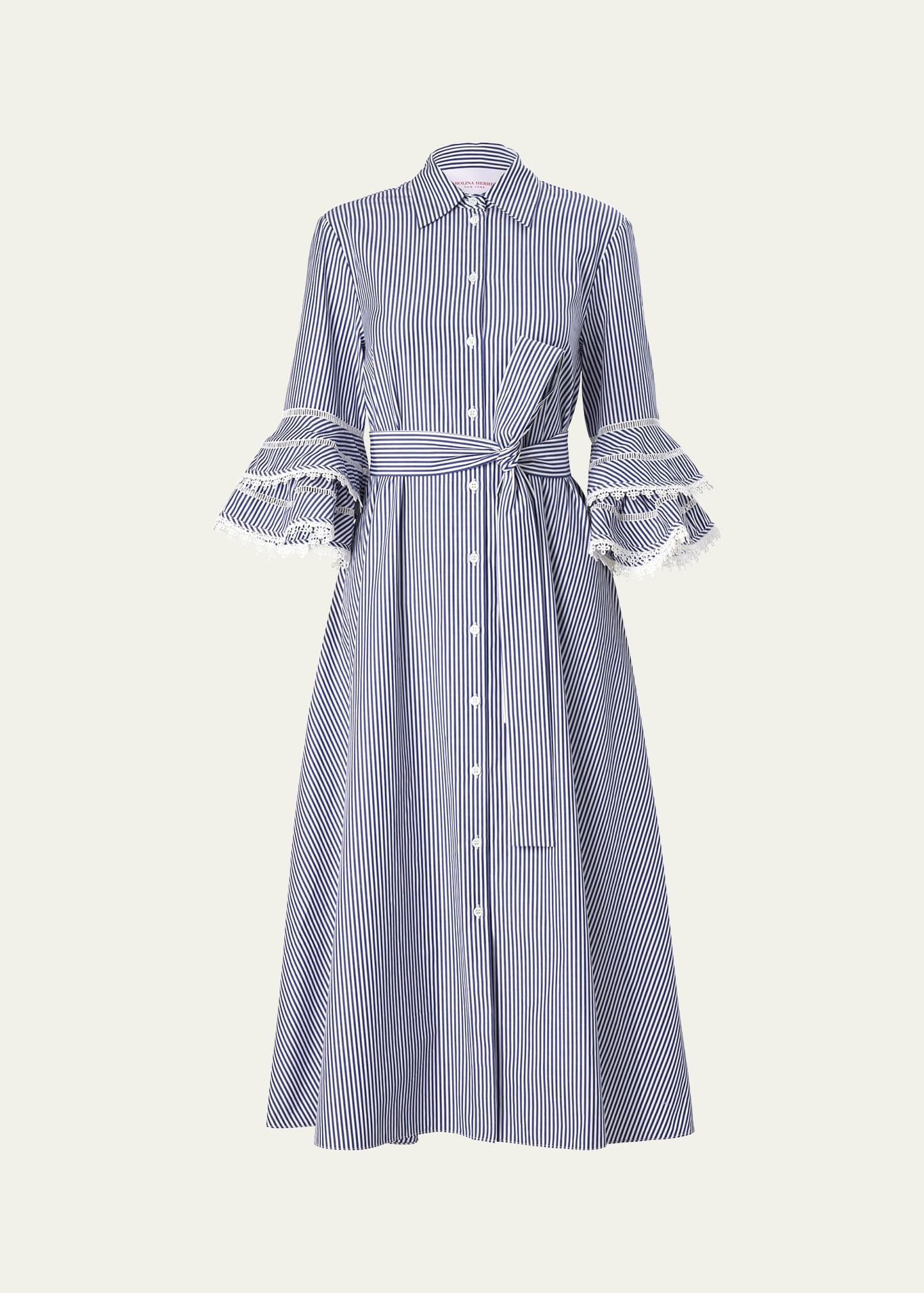 Stripe Tiered Ruffle Sleeve Shirtdress - 1