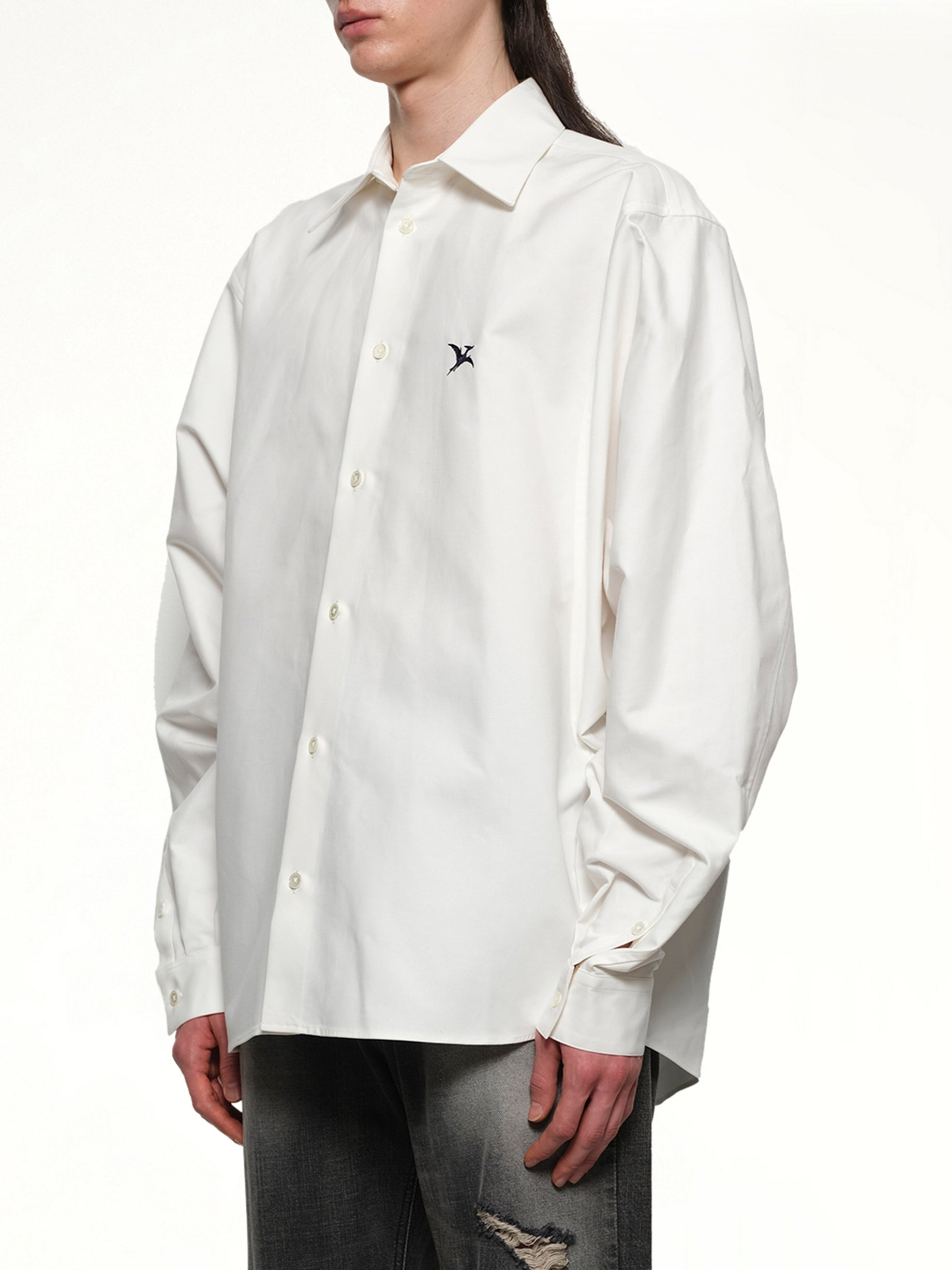 Pteranodon Embroidered Shirt in White - 3