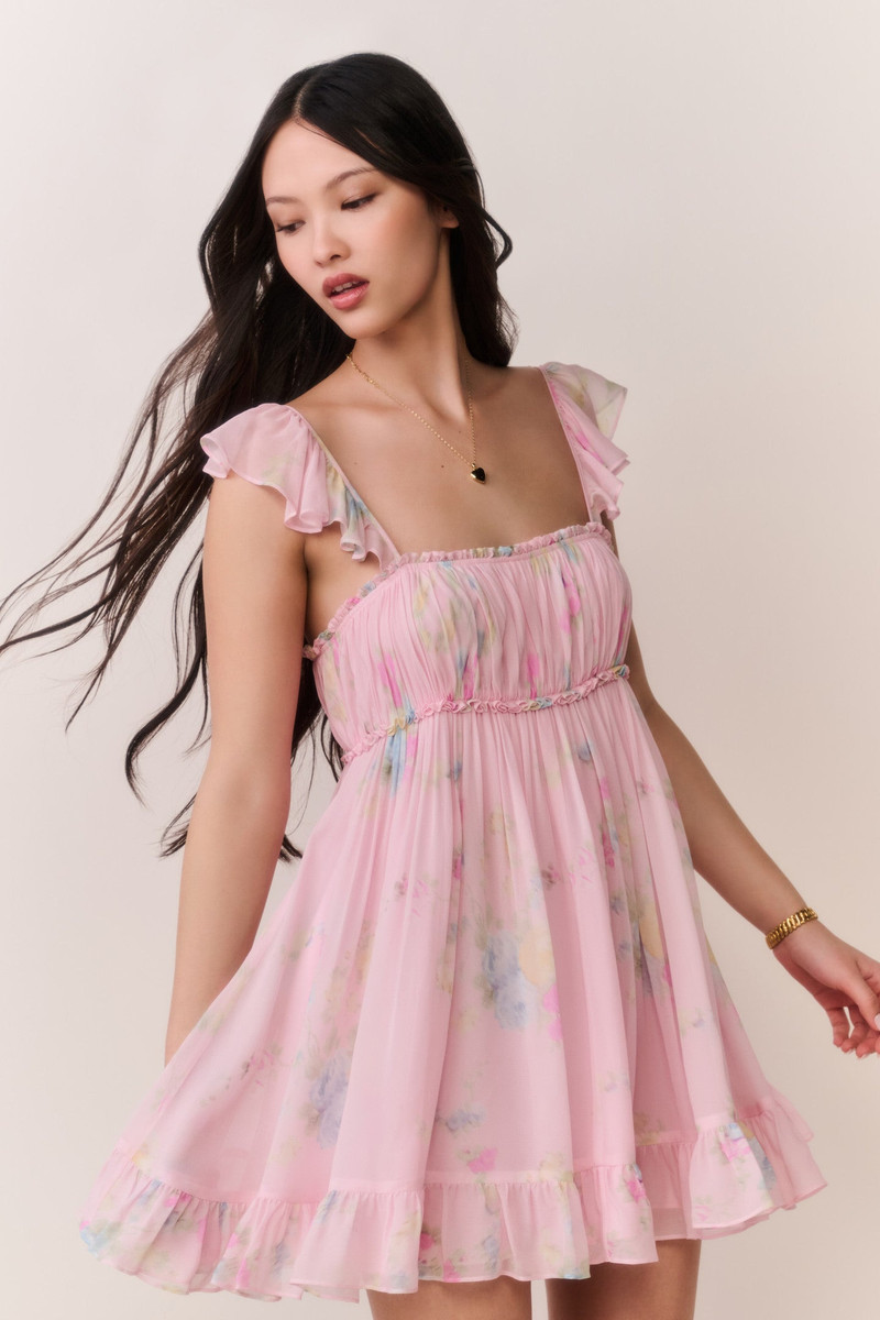 LoveShackFancy Zanira Floral Chiffon Mini Dress outlook