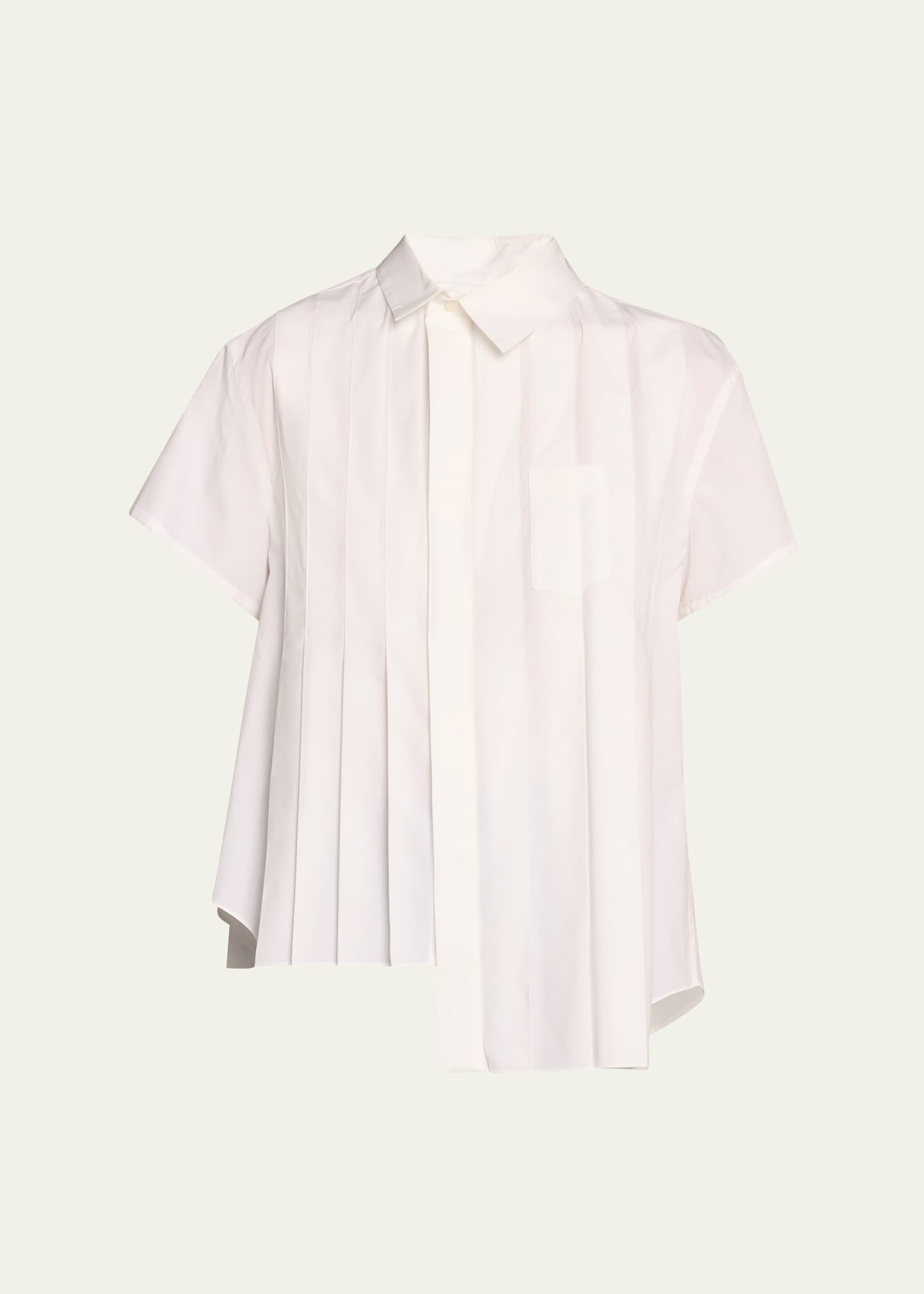 Poplin Pleated Asymmetric Button-Front Shirt - 1