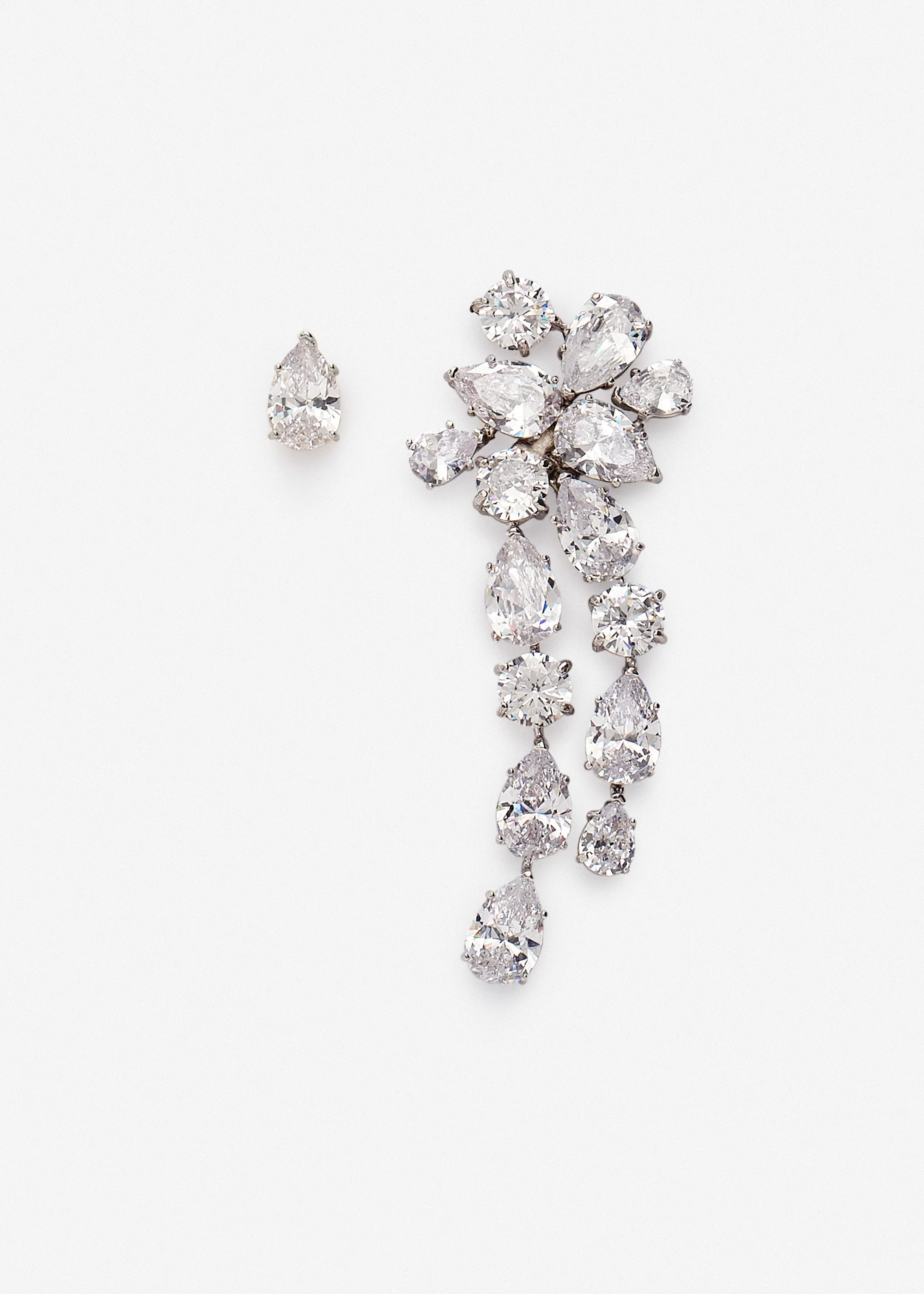 Asymmetric crystal cascade earrings in silver - 1