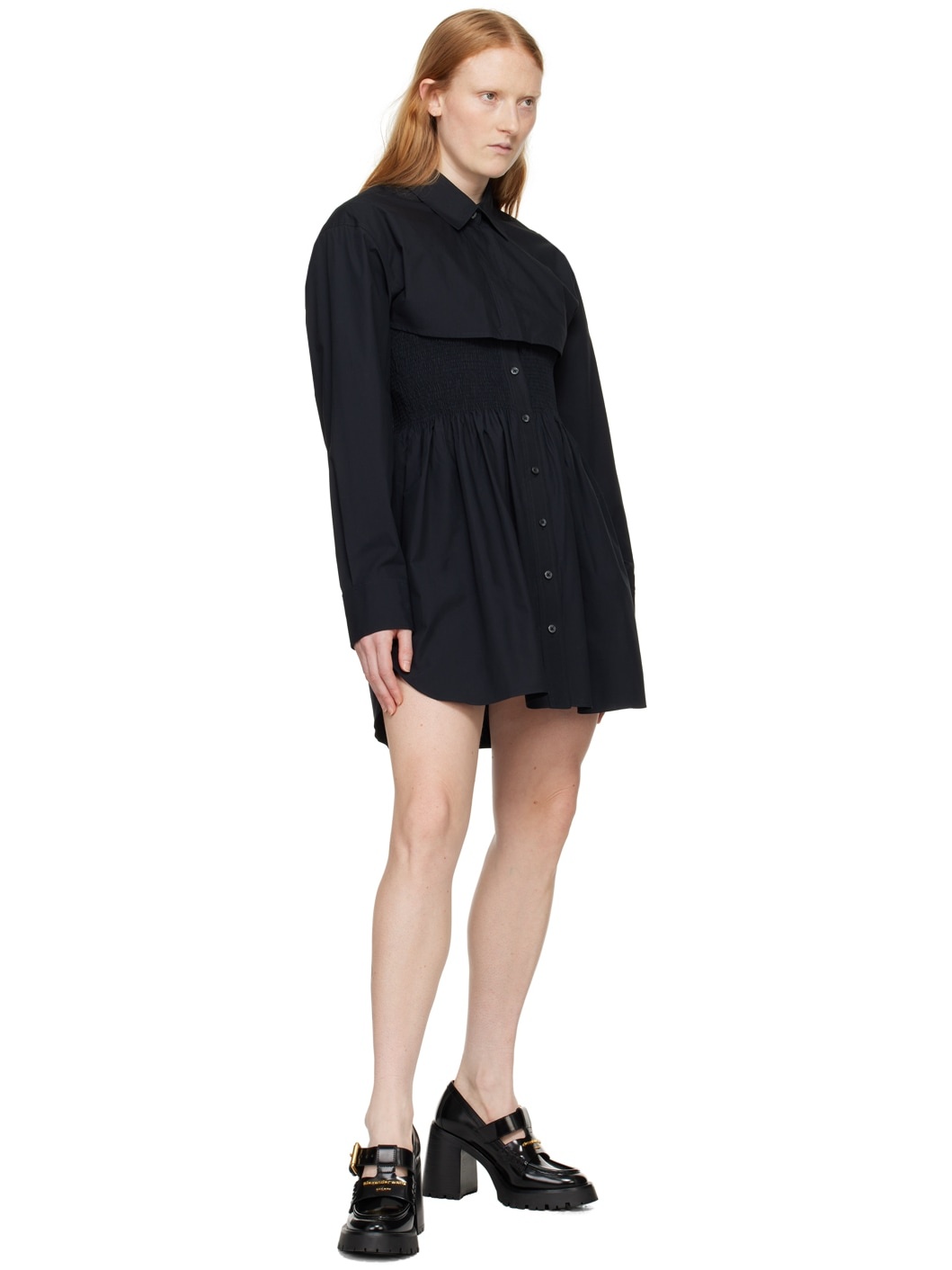 Black Smocked Minidress - 4