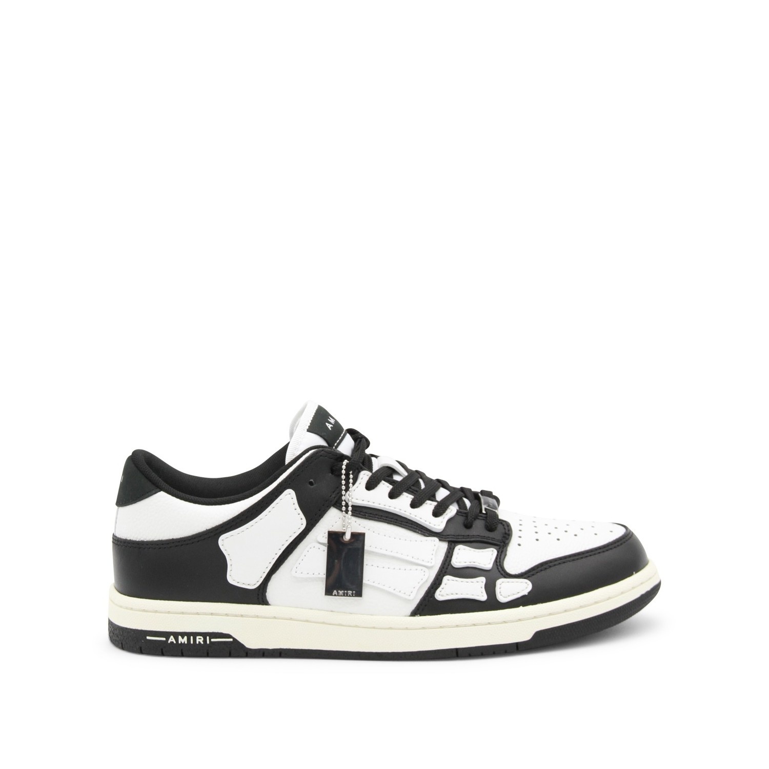 BLACK AND WHITE LEATHER SKEL SNEAKERS - 1