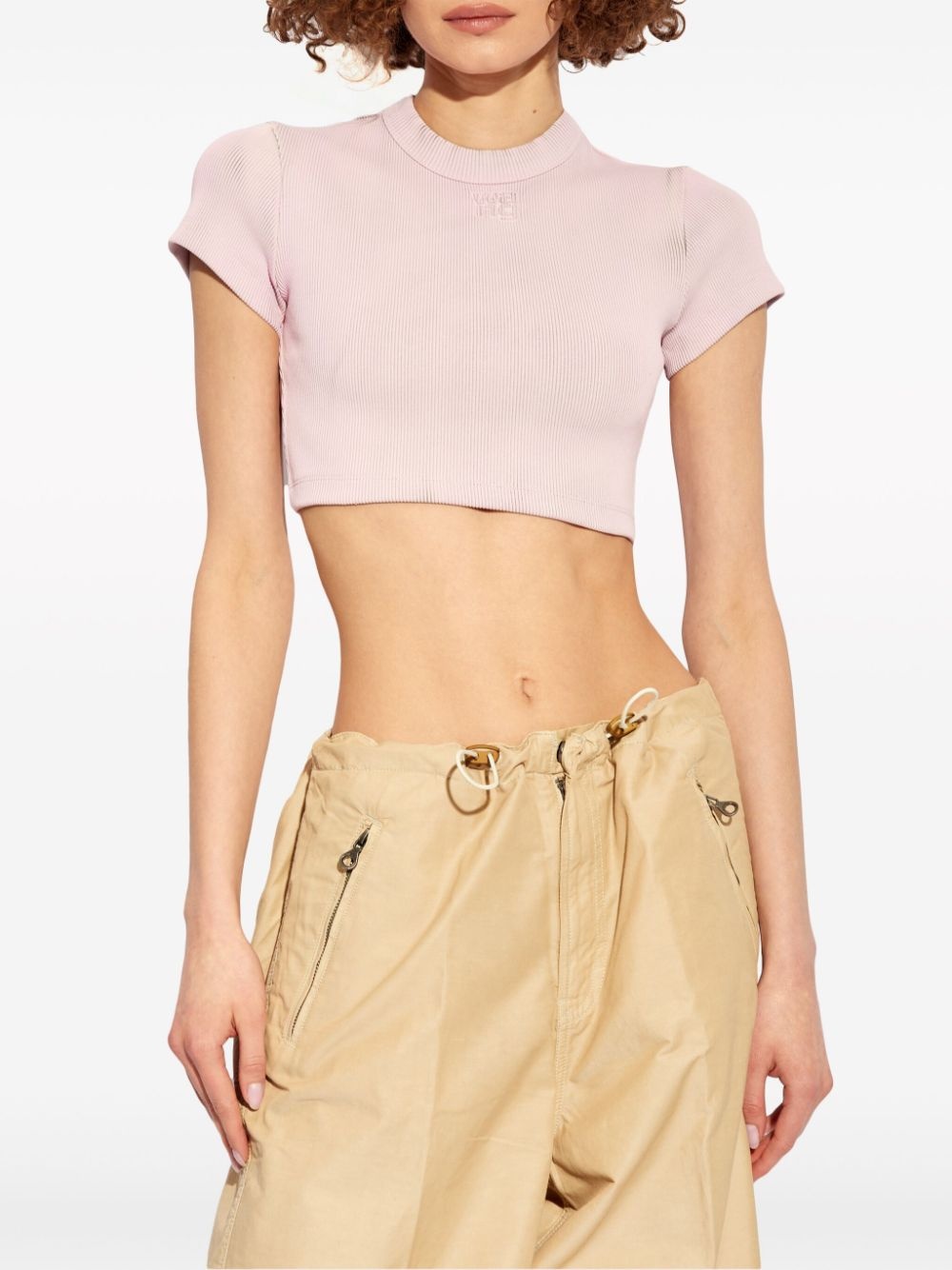 ALEXANDER WANG Women  Embossed Logo Cropped Short Sleeve Top - 1