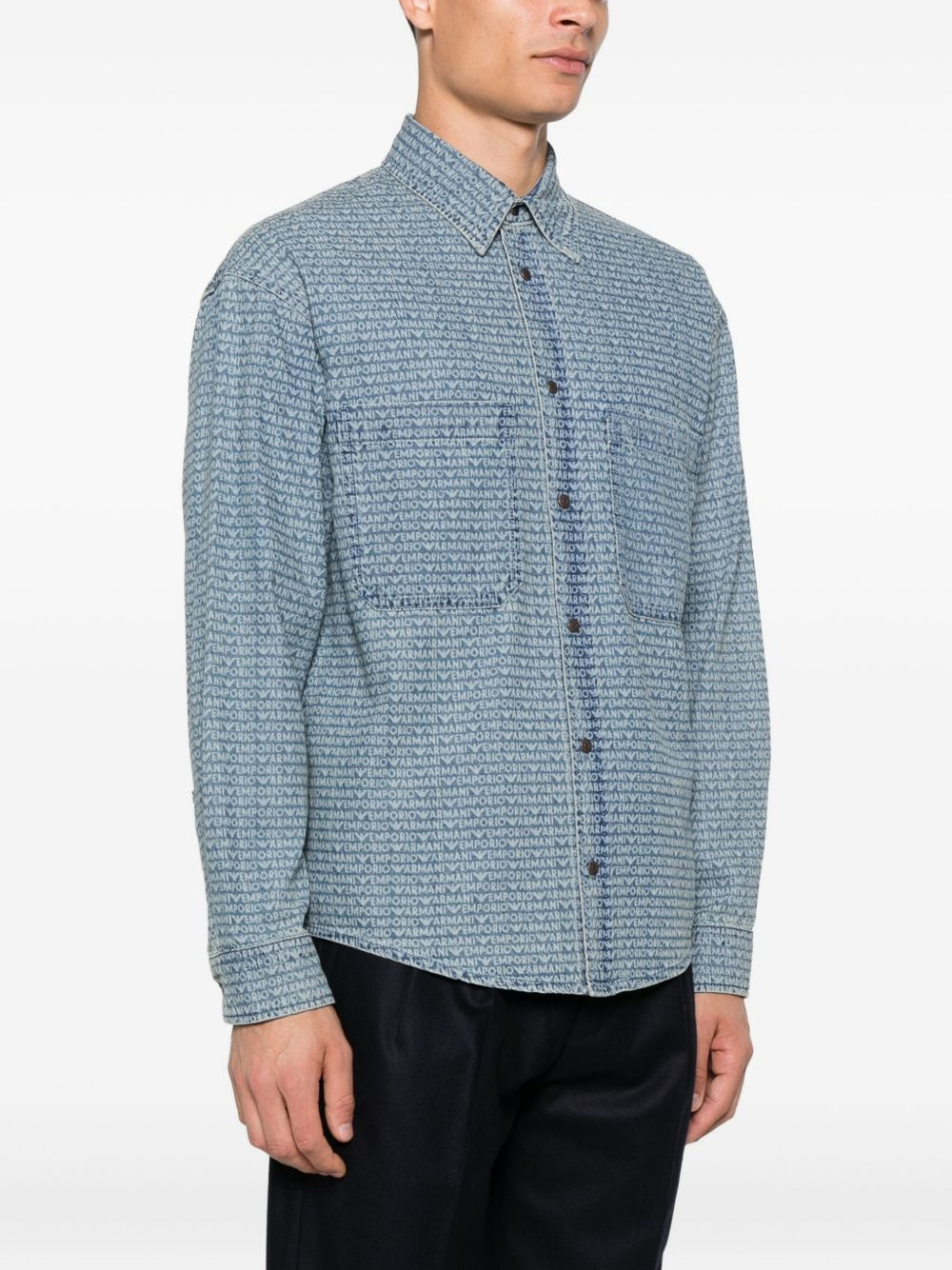 logo-print denim shirt - 3