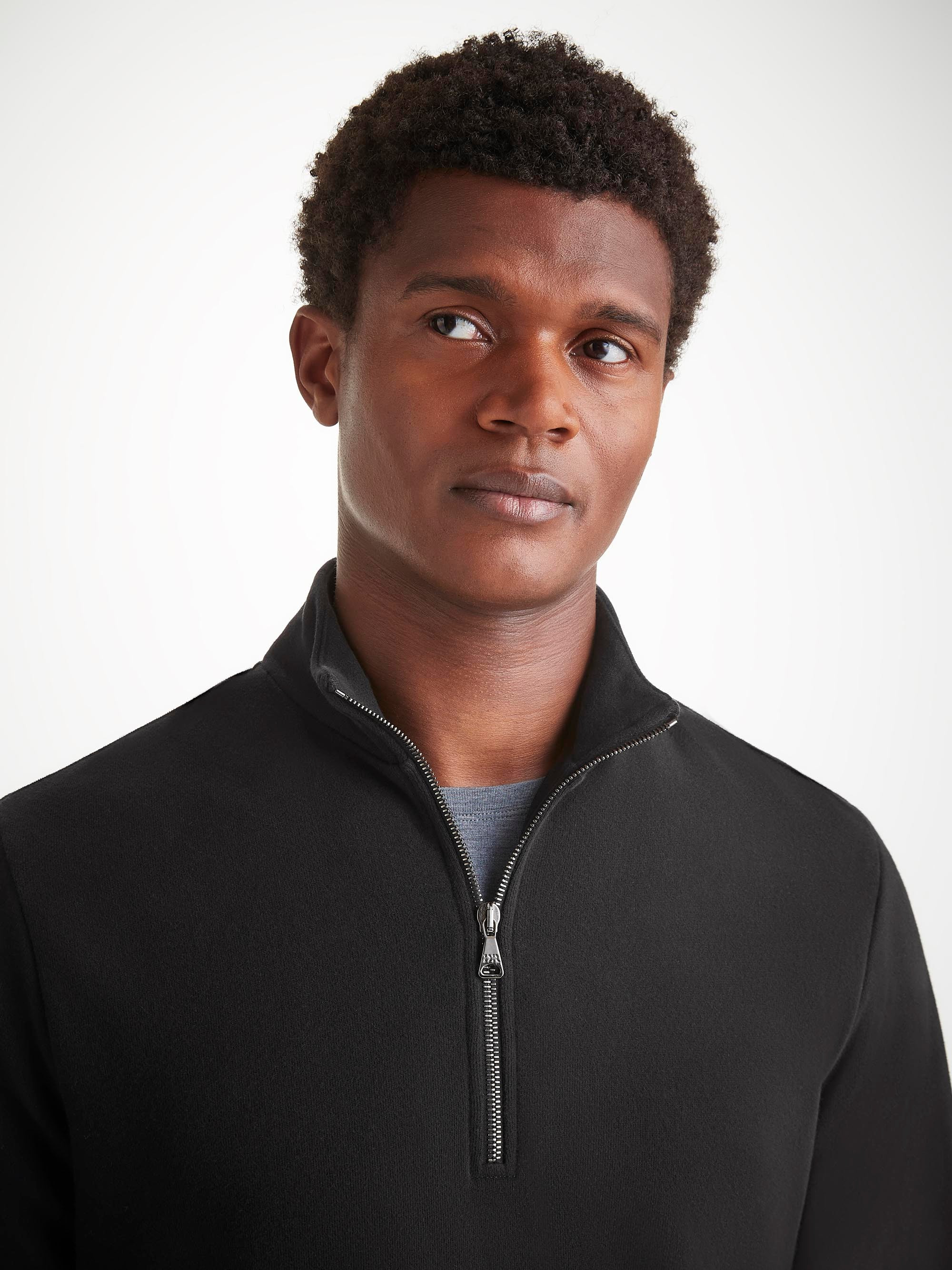 Men's Half-Zip Pullover Quinn Cotton Modal Black - 5