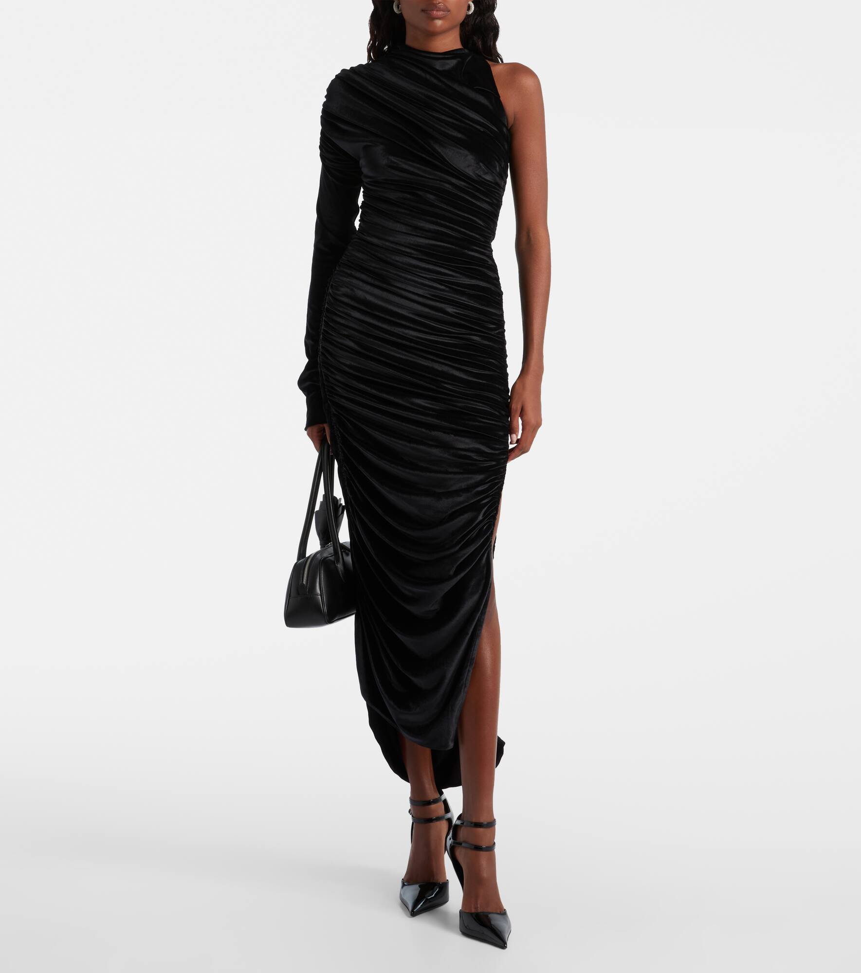 Asymmetric velvet jersey maxi dress - 2
