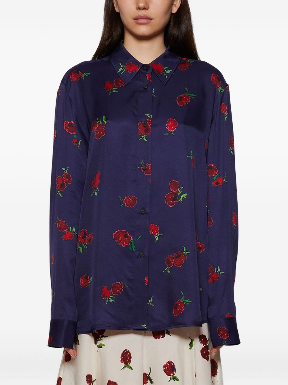 rose-print button-down shirt - 3