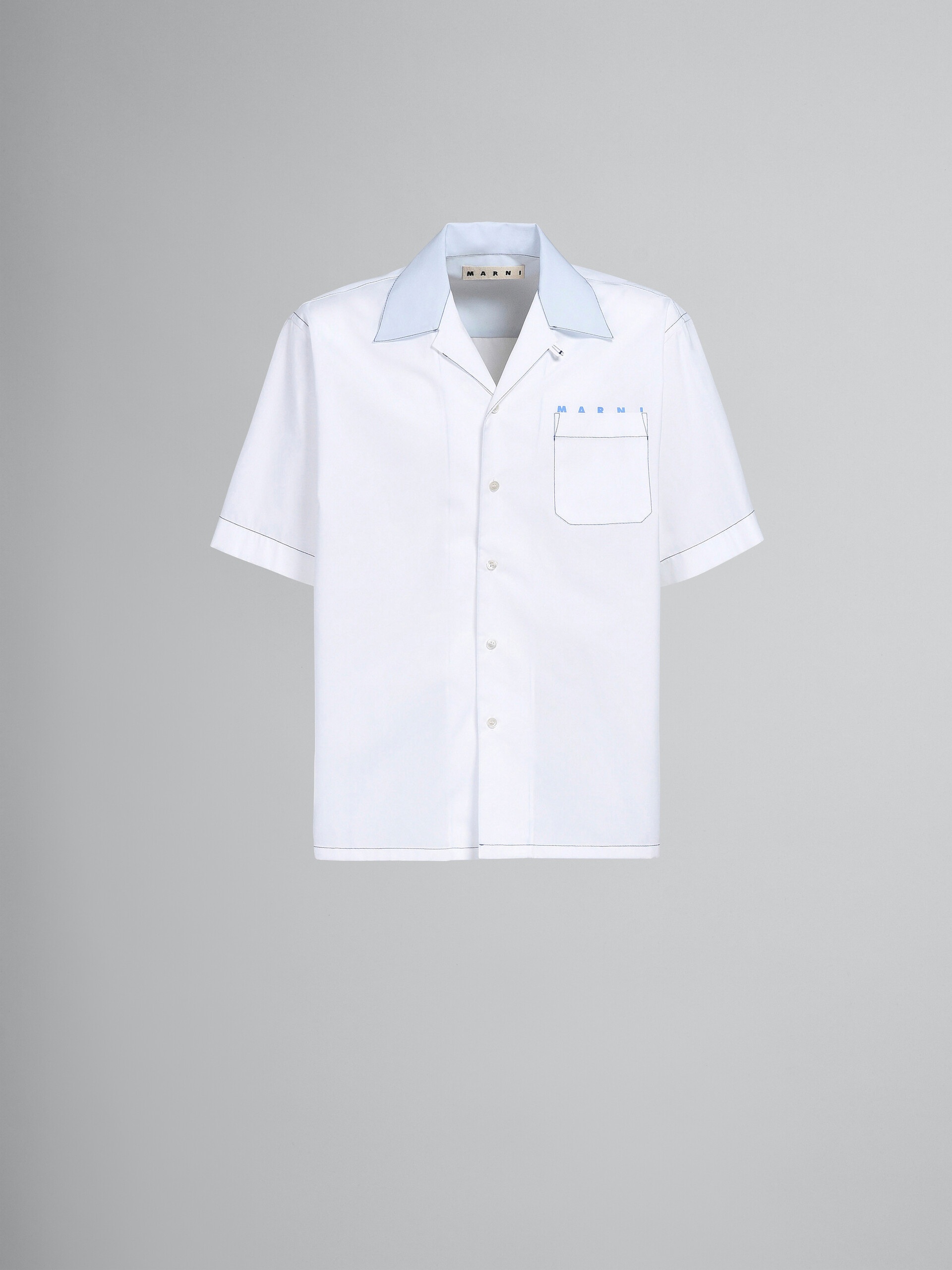 WHITE LOGO PRINT POPLIN BOWLING SHIRT - 1